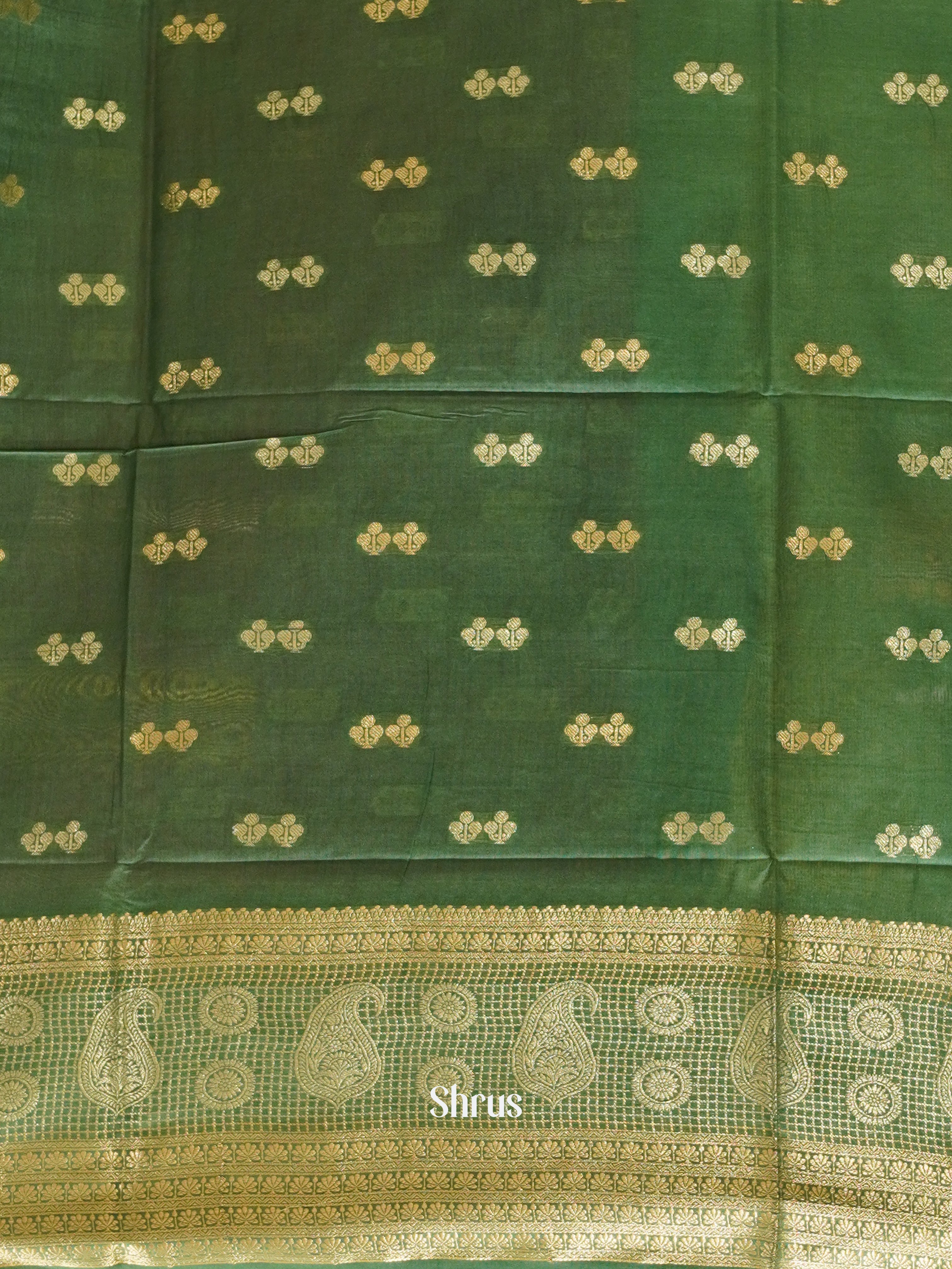 Brown & Green - Semi Silk Cotton saree - Shop on ShrusEternity.com