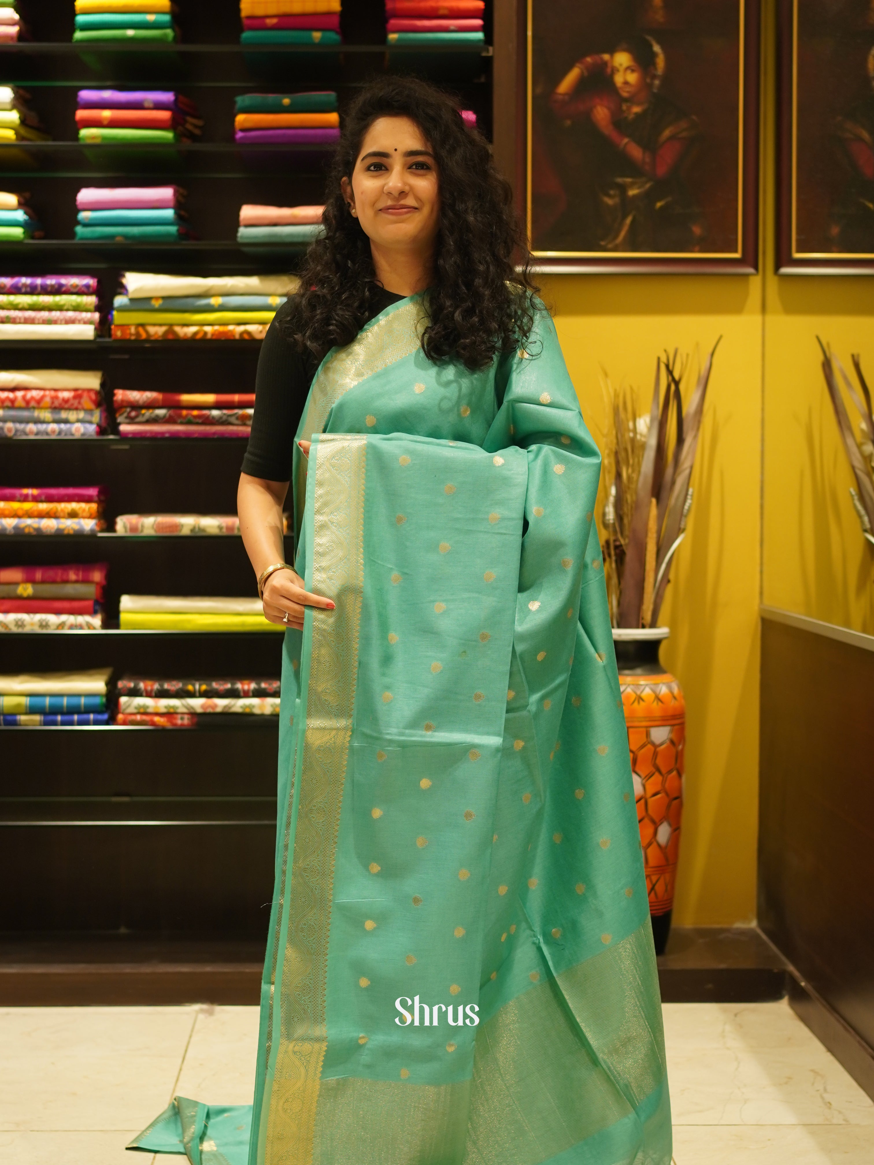 Pista Green (Single Tone) - Semi Silk Cotton saree - Shop on ShrusEternity.com