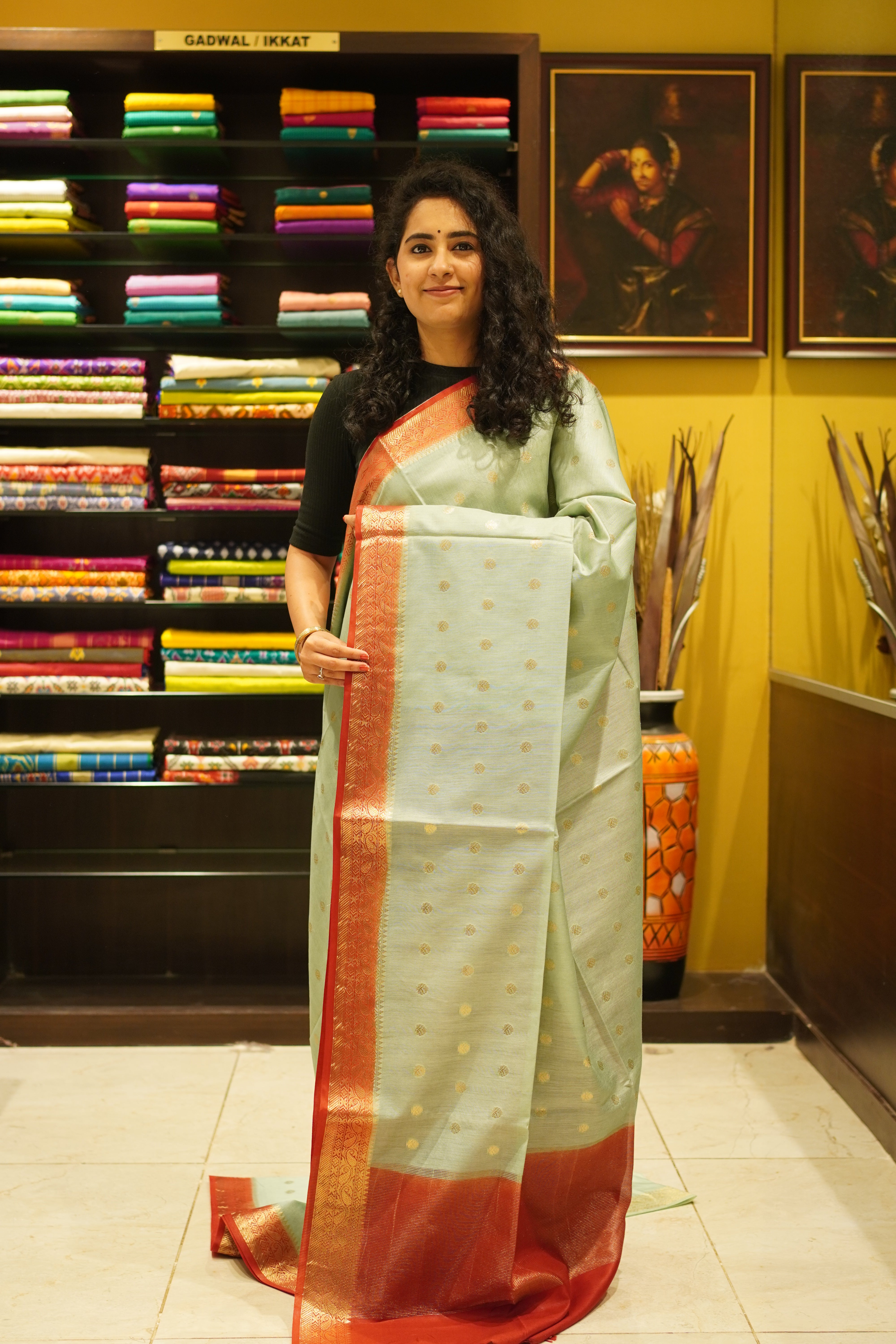 Green & Red - Semi Silk Cotton Saree - Shop on ShrusEternity.com