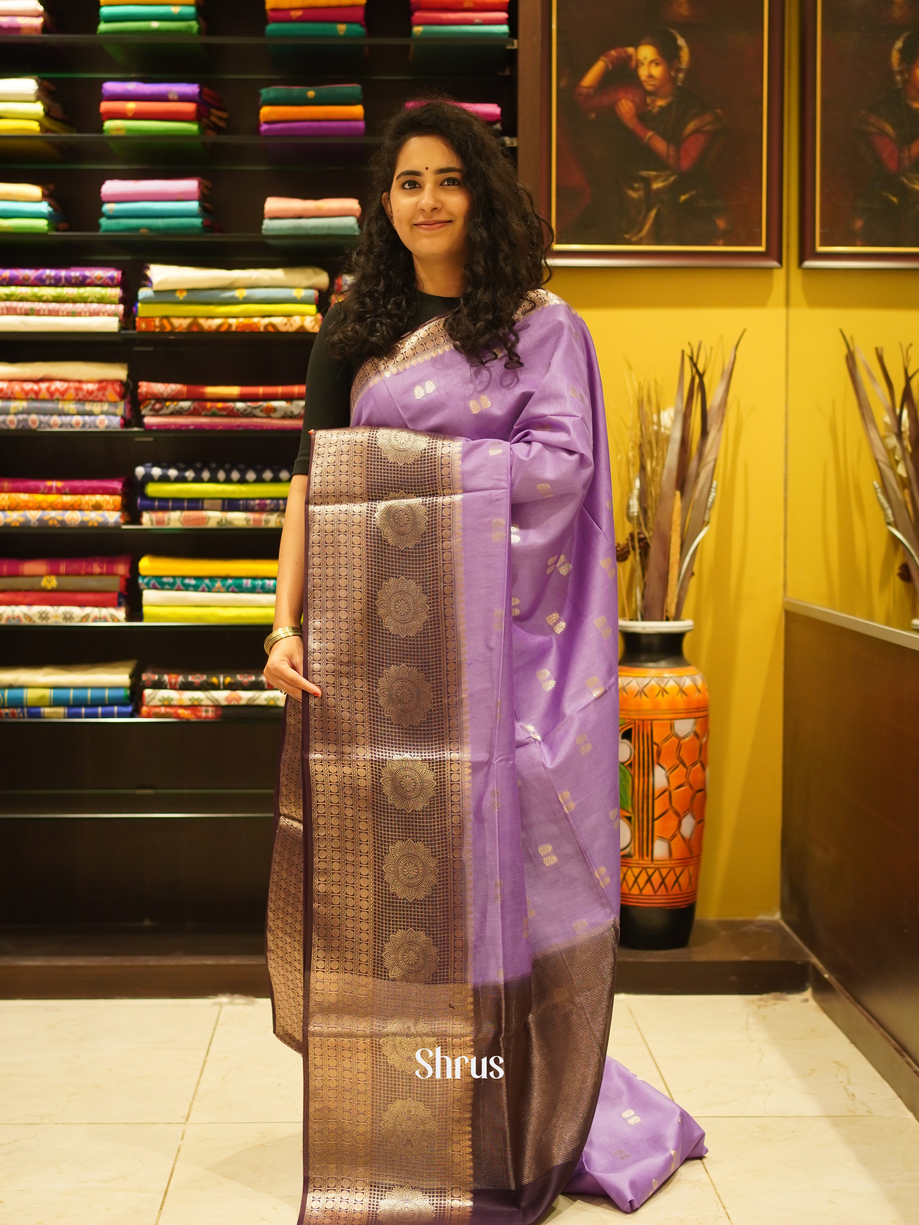 Lavender & Purple - Semi Silk Cotton Saree - Shop on ShrusEternity.com