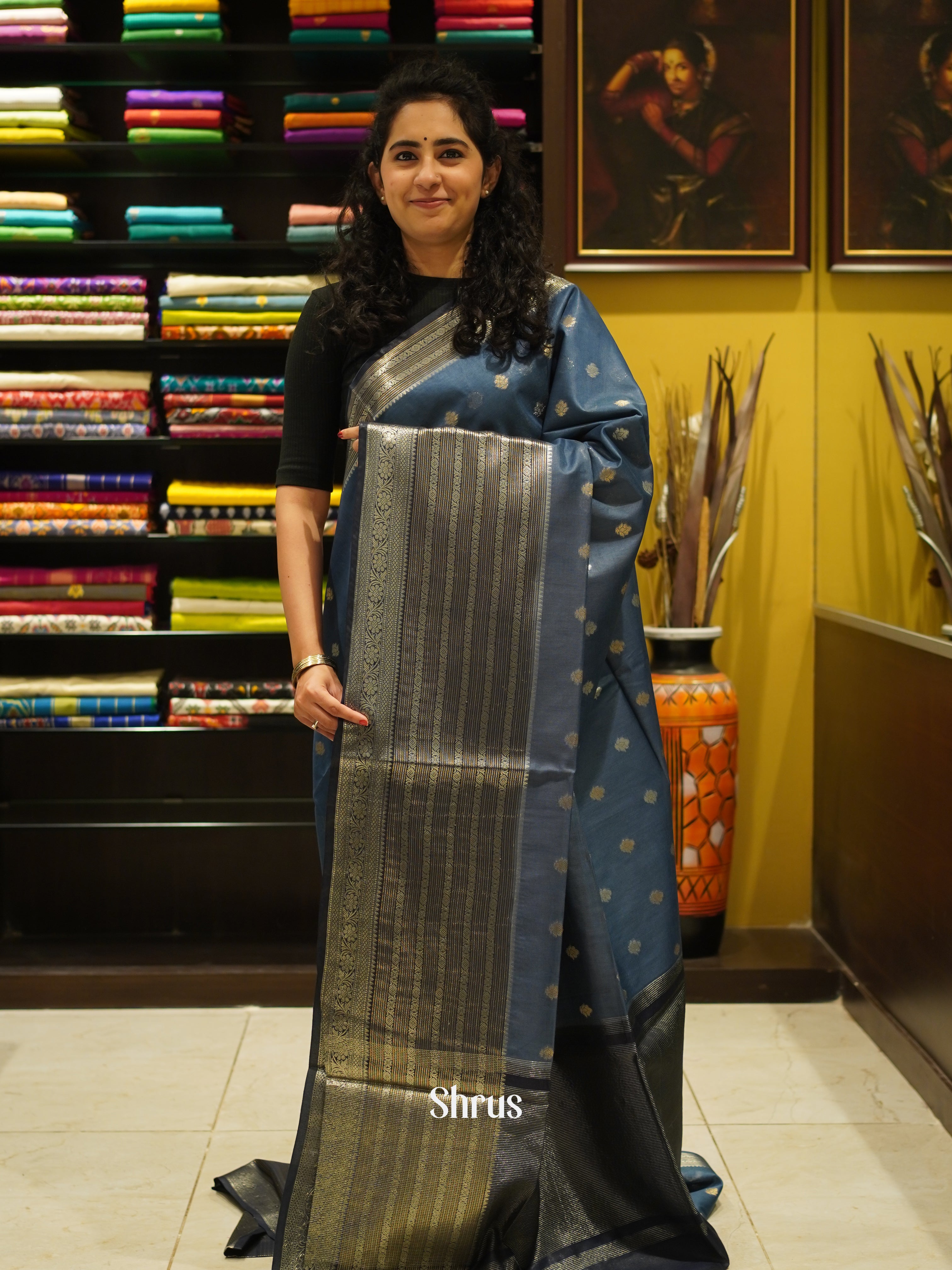 Grey - Semi Silk Cotton Saree - Shop on ShrusEternity.com