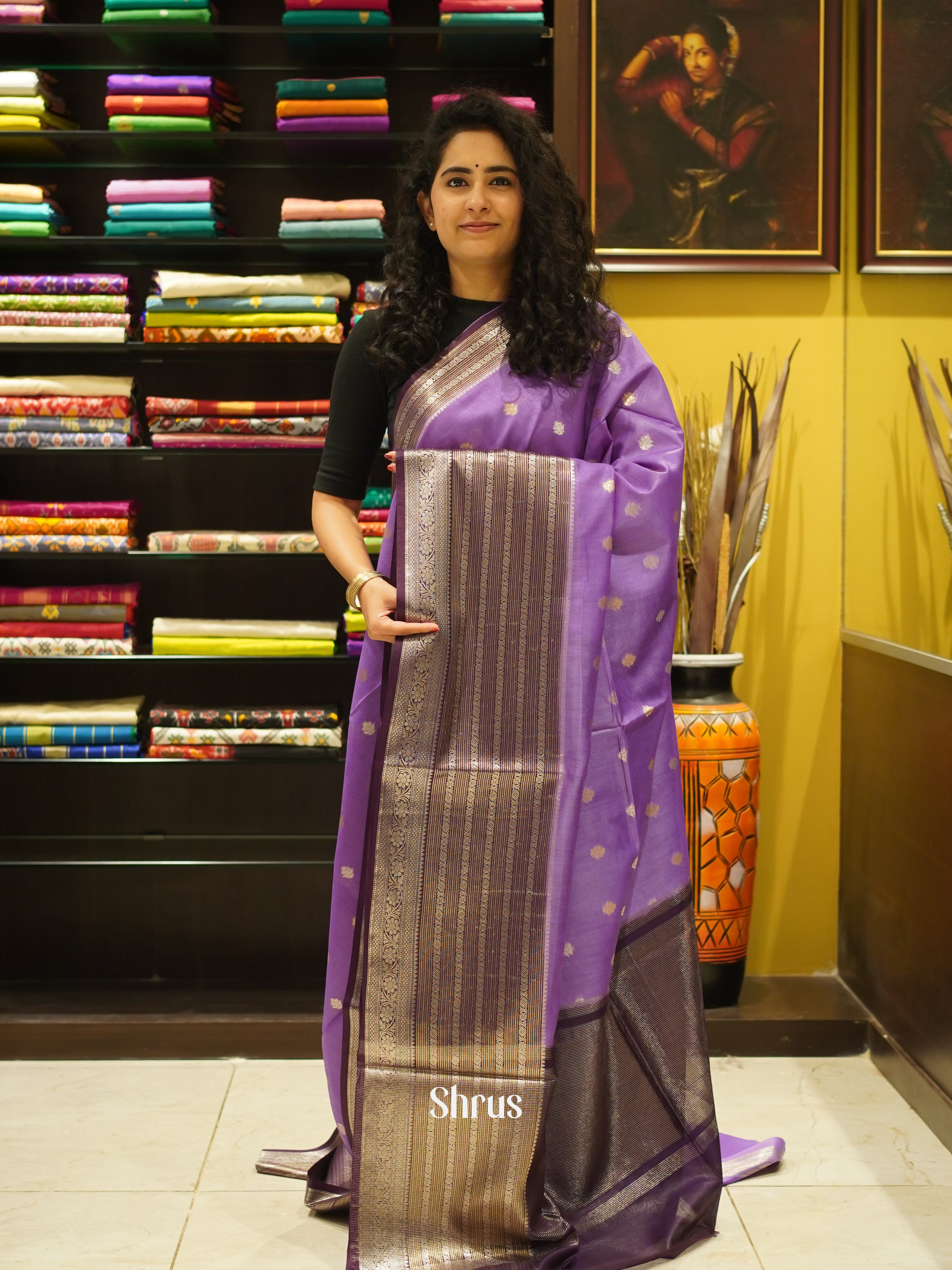 Lavender & Purple - Semi Silk Cotton saree - Shop on ShrusEternity.com