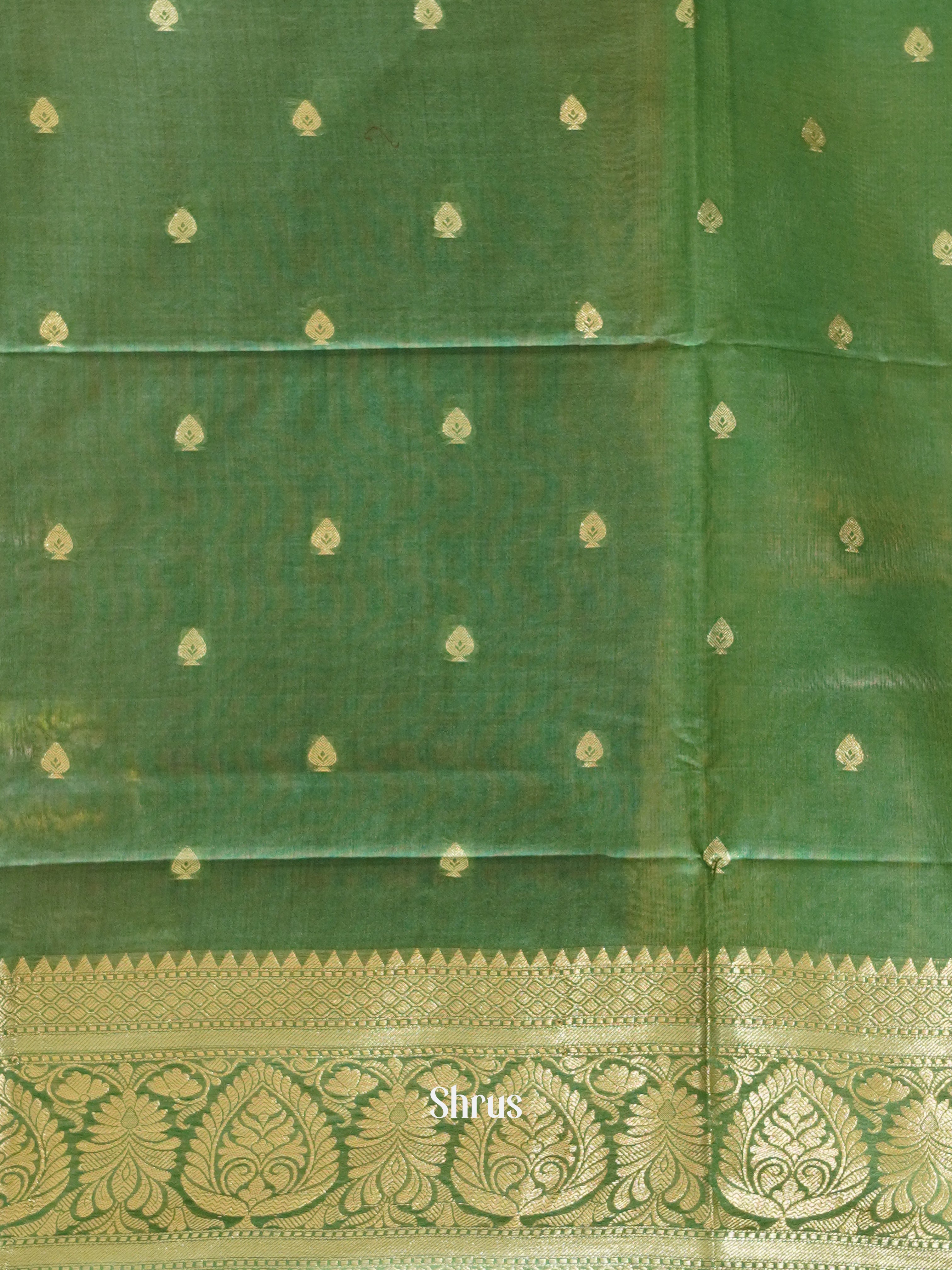 Brown & Green -Semi Silk Cotton saree - Shop on ShrusEternity.com