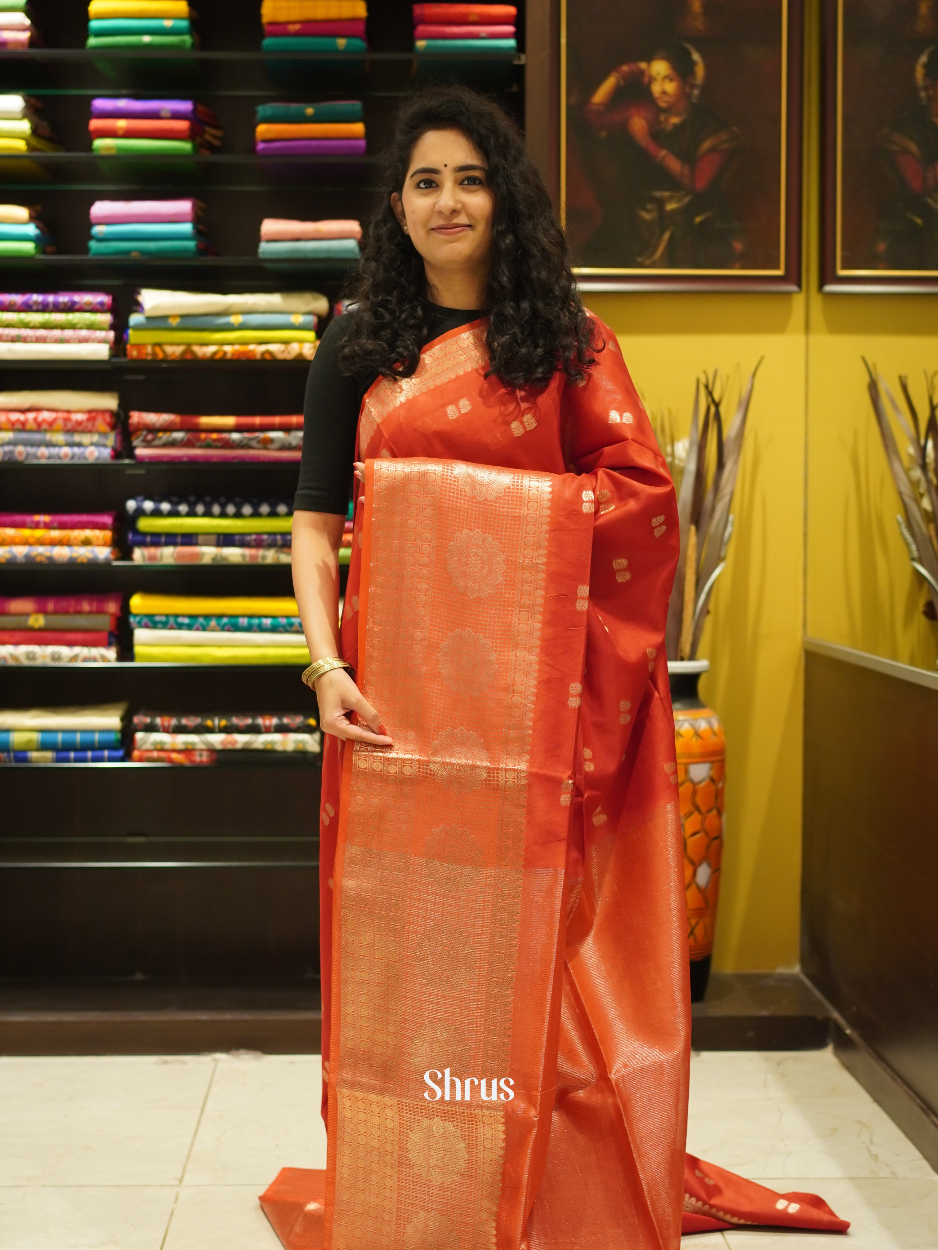 Red - Semi Silk Cotton Saree - Shop on ShrusEternity.com