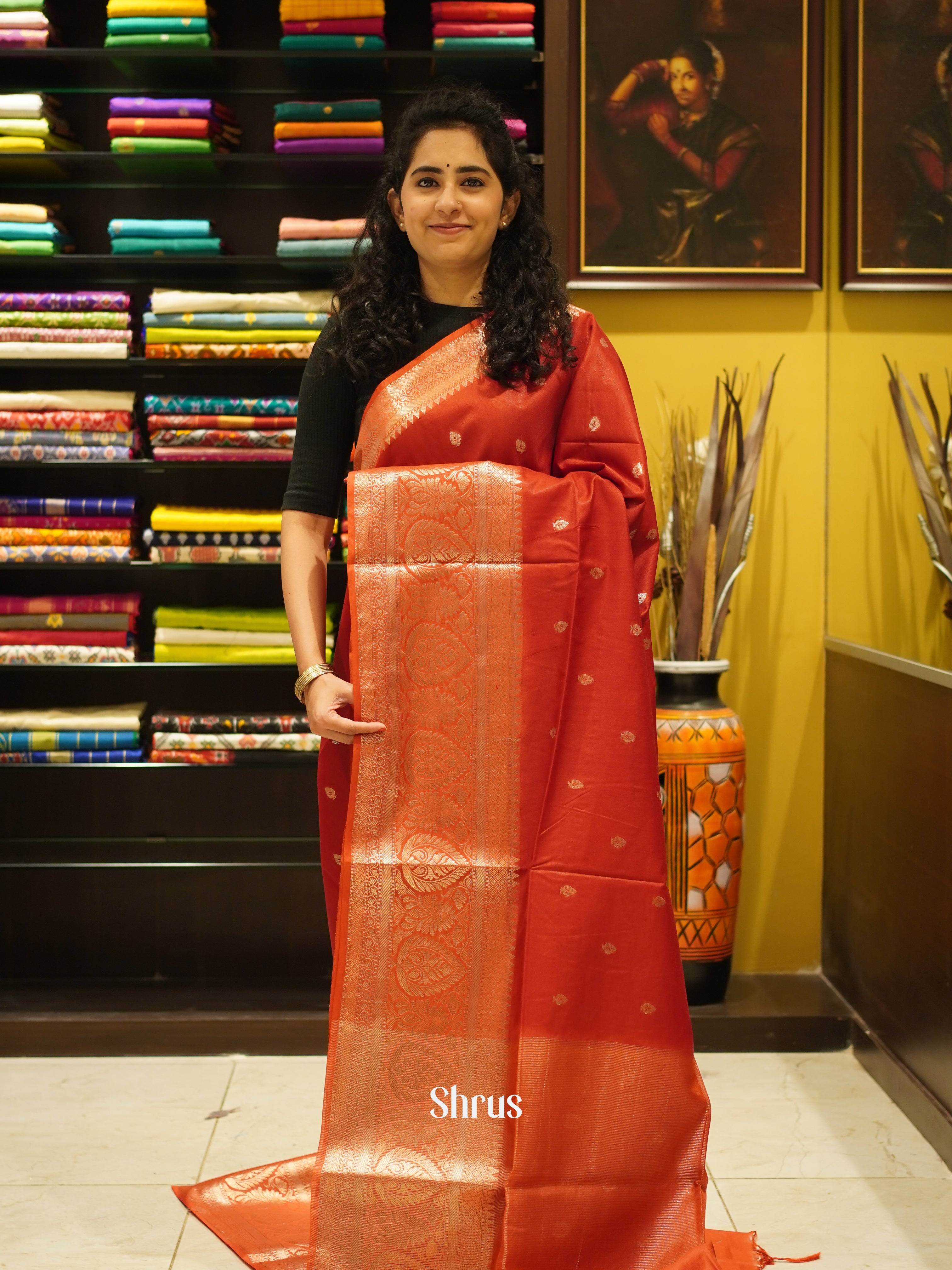 Red (Single Tone)-Semi Silk Cotton saree - Shop on ShrusEternity.com