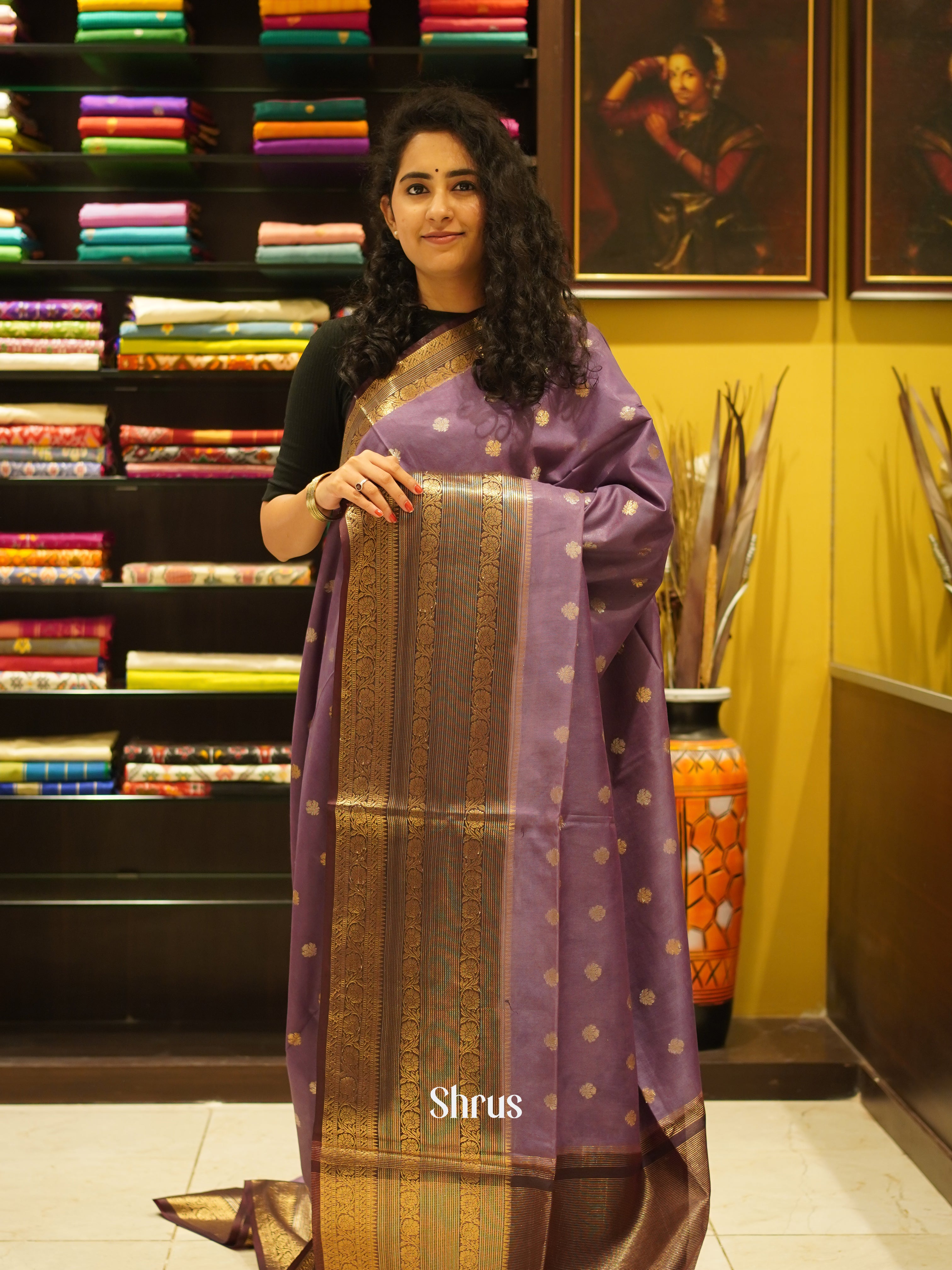 Purple & Brown - Semi Silk Cotton saree - Shop on ShrusEternity.com