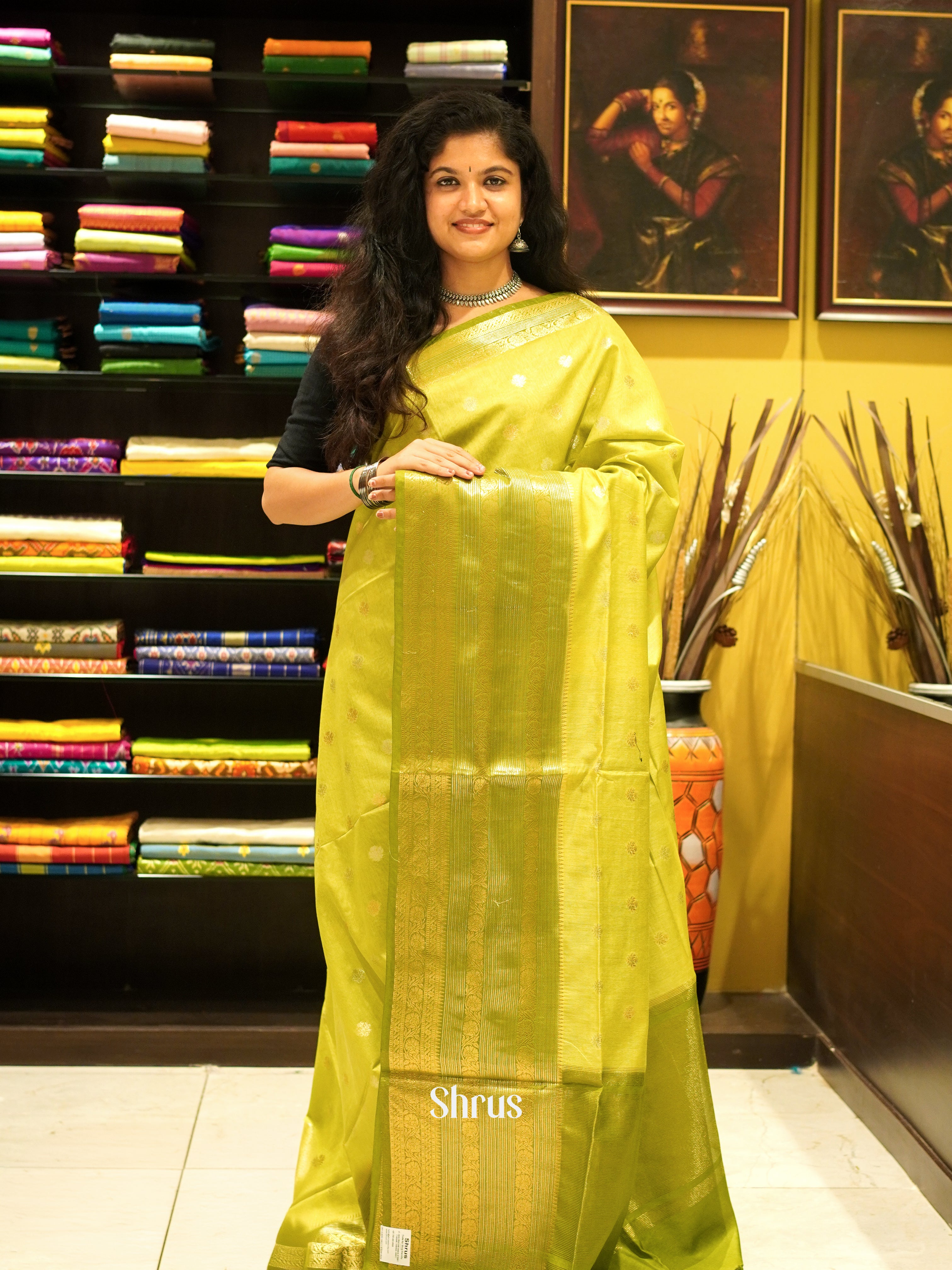 Lime Green & Green - North silkcotton Saree