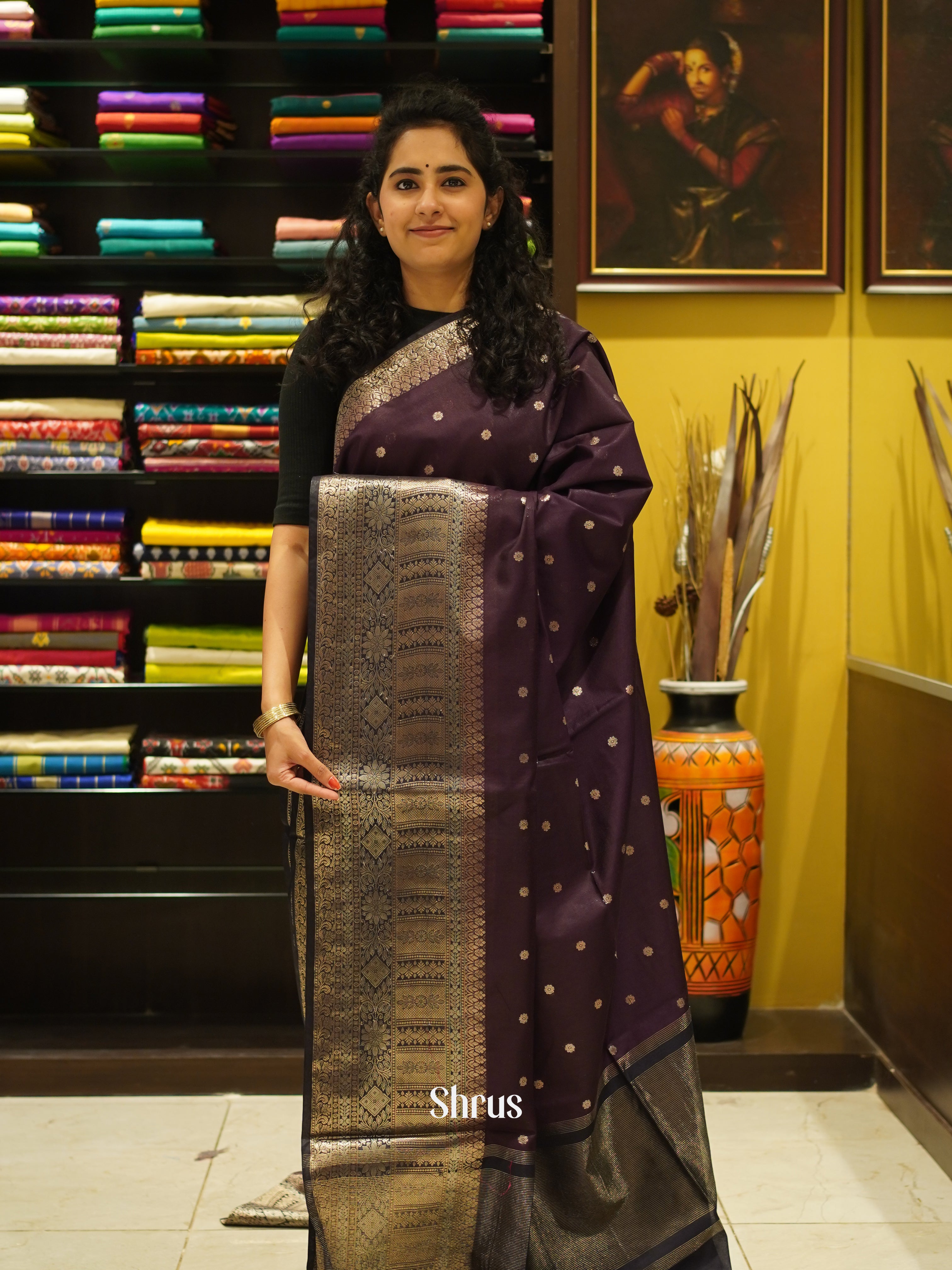 Purple & Grey - Semi Silk Cotton Saree - Shop on ShrusEternity.com