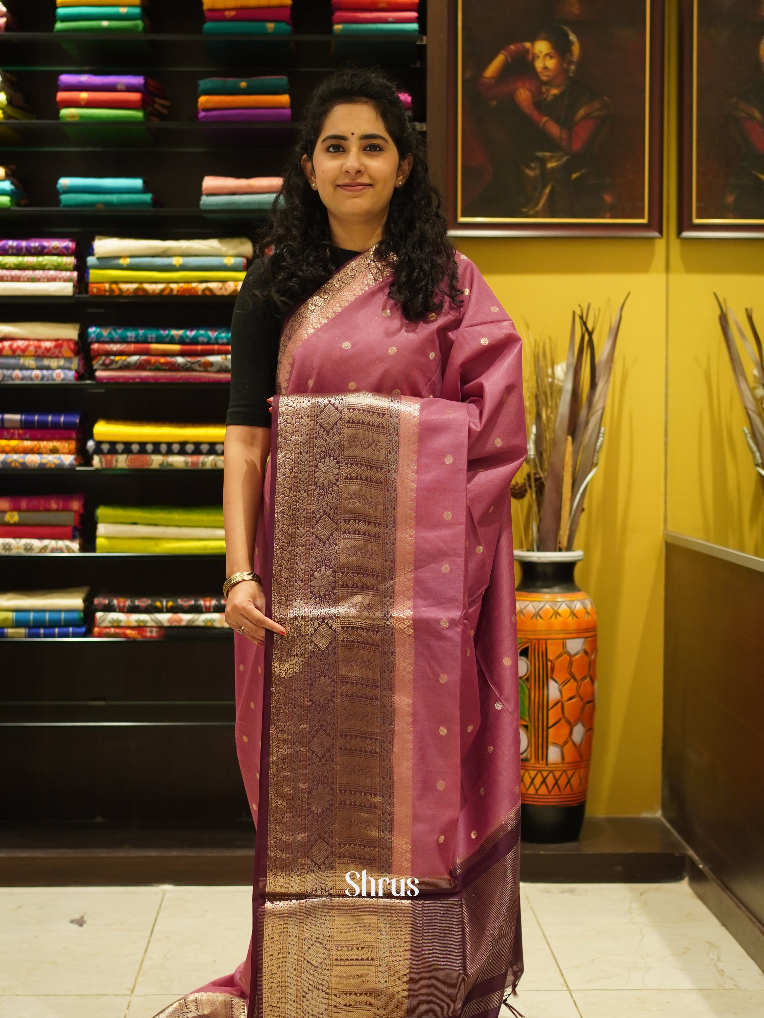 Onion Pink & Maroon - Semi Silk Cotton Saree - Shop on ShrusEternity.com