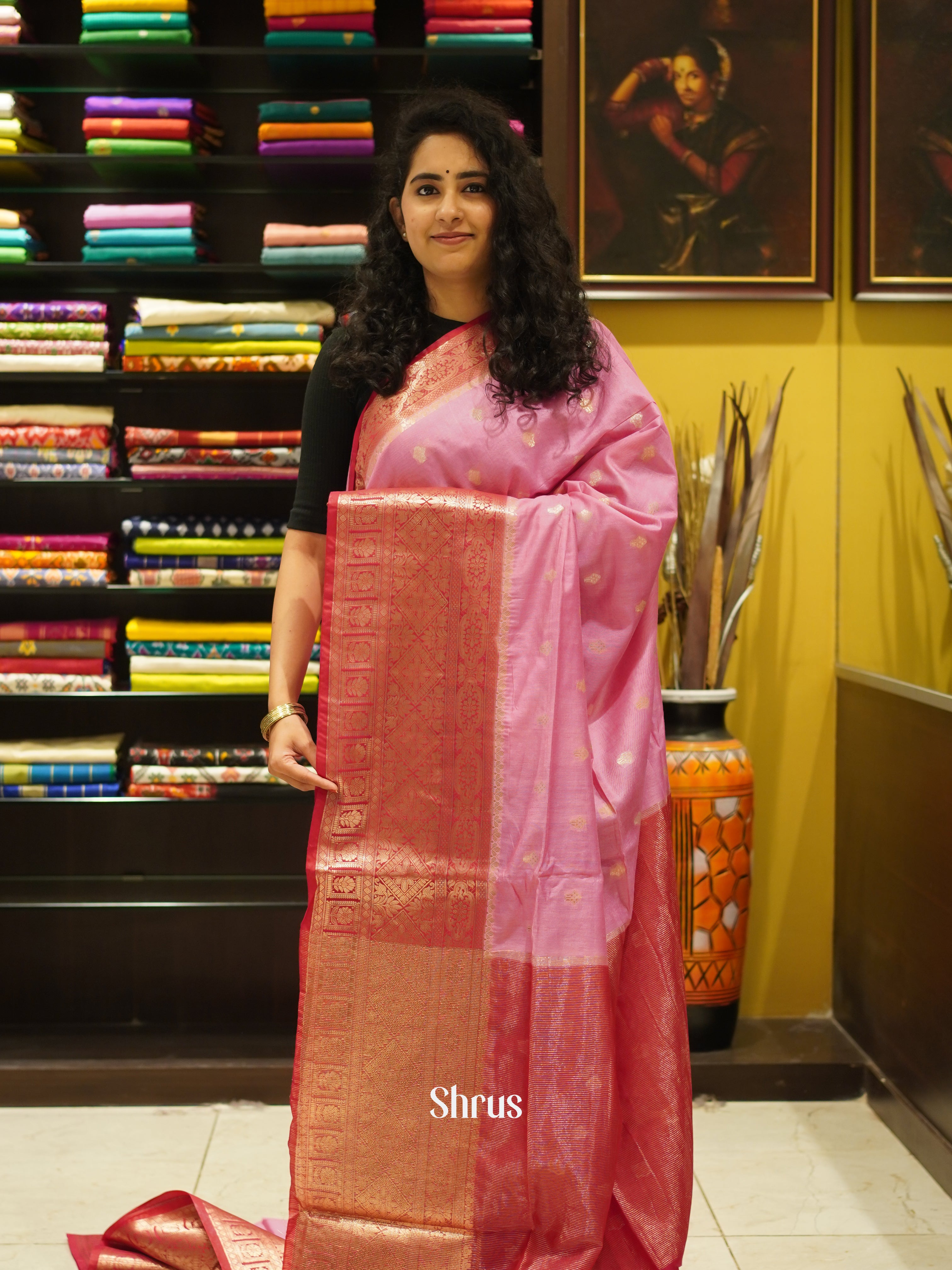 Baby Pink & Pink - Semi Silk Cotton Saree - Shop on ShrusEternity.com