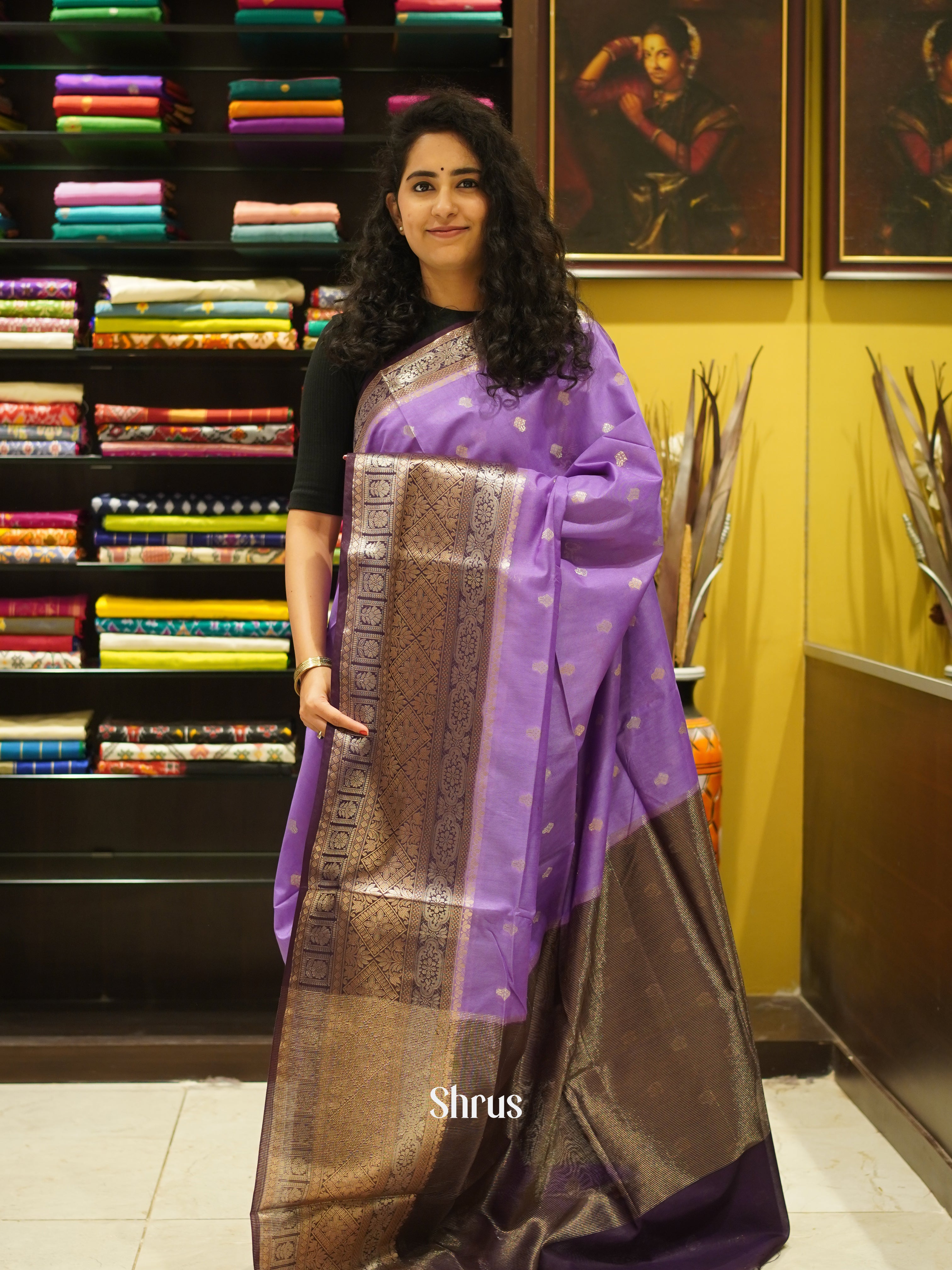 Purple & Violet - Semi Silk Cotton Saree - Shop on ShrusEternity.com