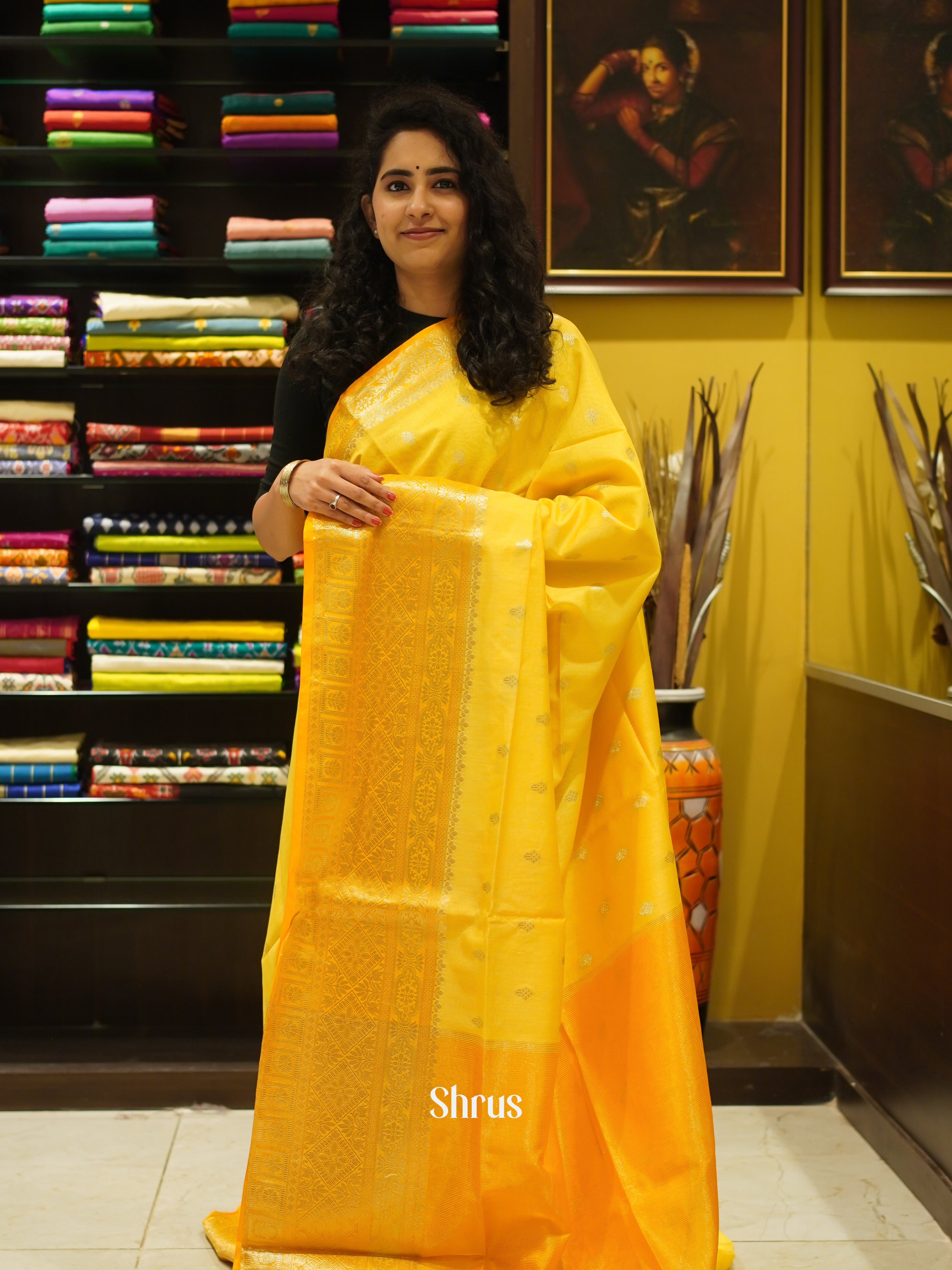 Yellow(single Tone)- Semi Silk Cotton Saree - Shop on ShrusEternity.com