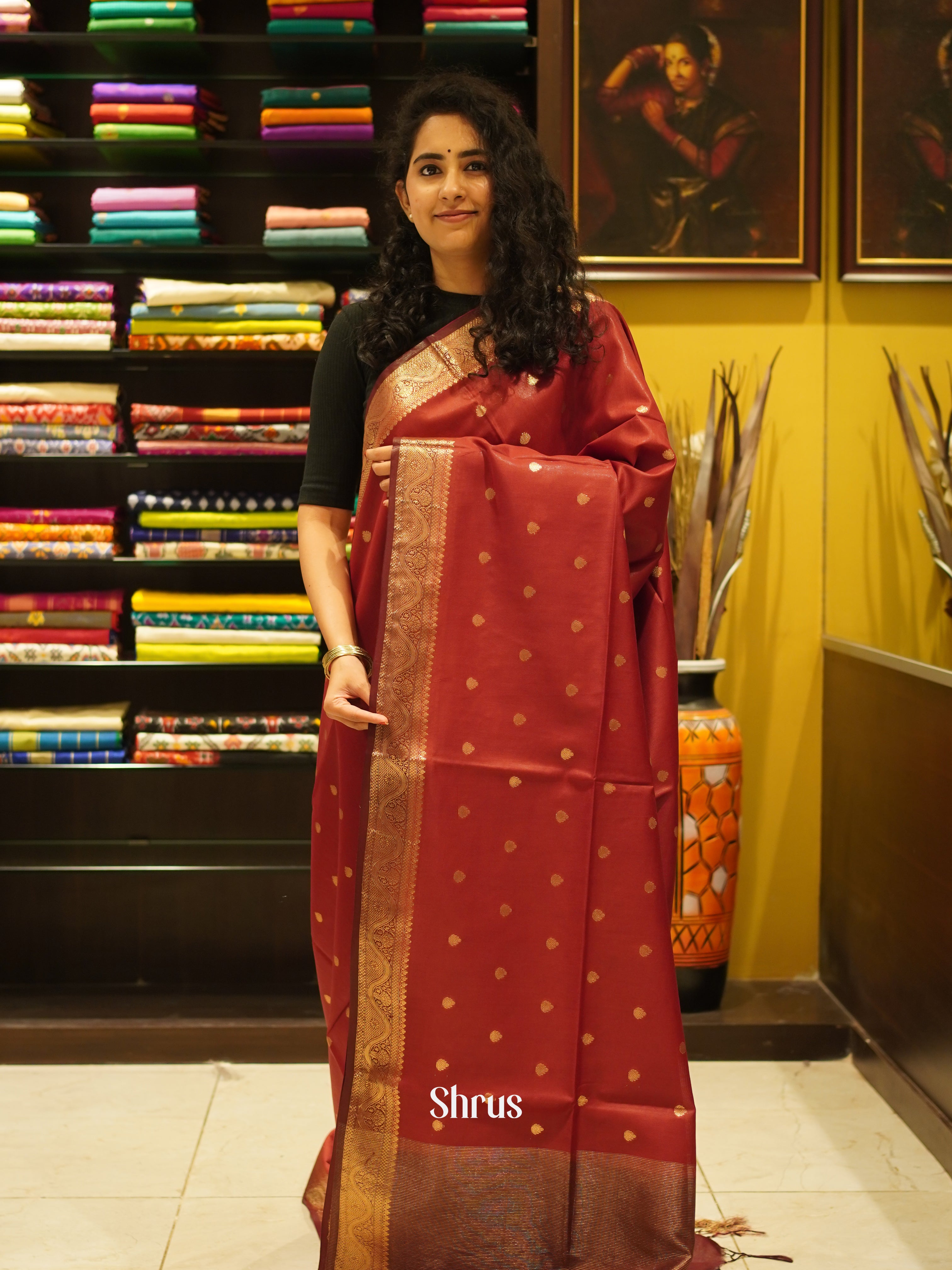 Red & Brown - Semi Silk Cotton Saree - Shop on ShrusEternity.com