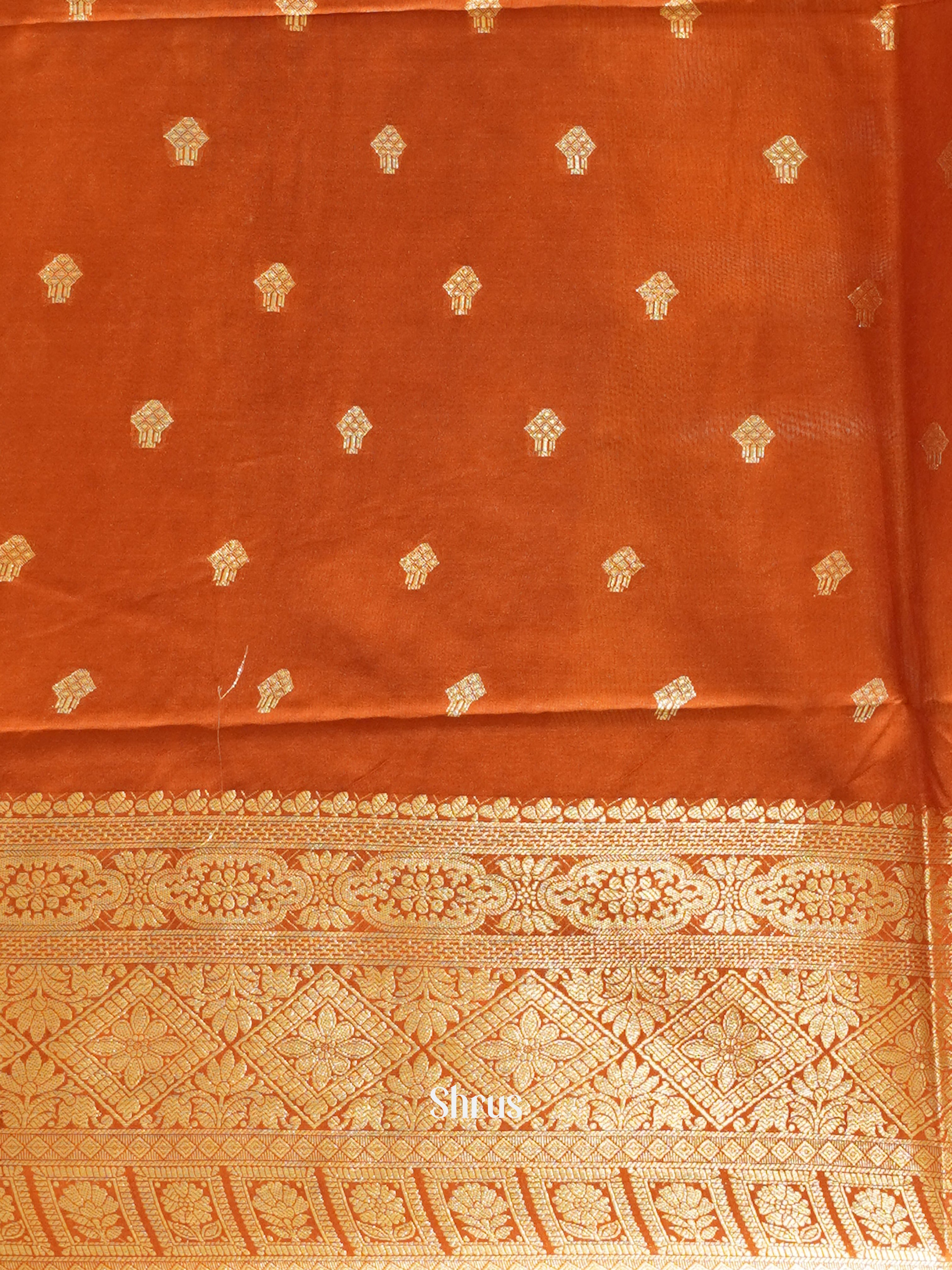 Pale Orange & Brick - Semi Silk Cotton saree - Shop on ShrusEternity.com