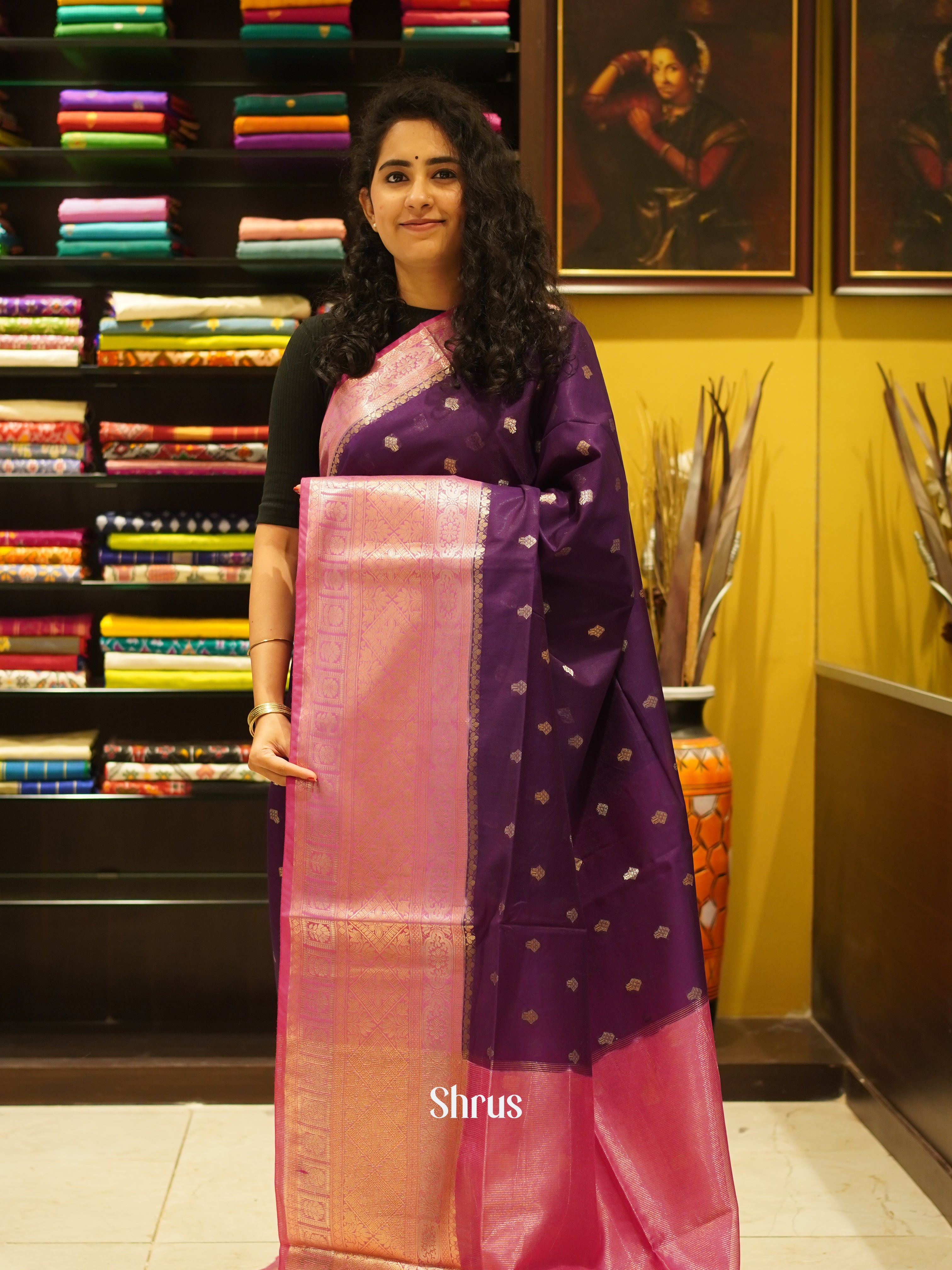 Violet & Pink - Semi Silk Cotton Saree - Shop on ShrusEternity.com