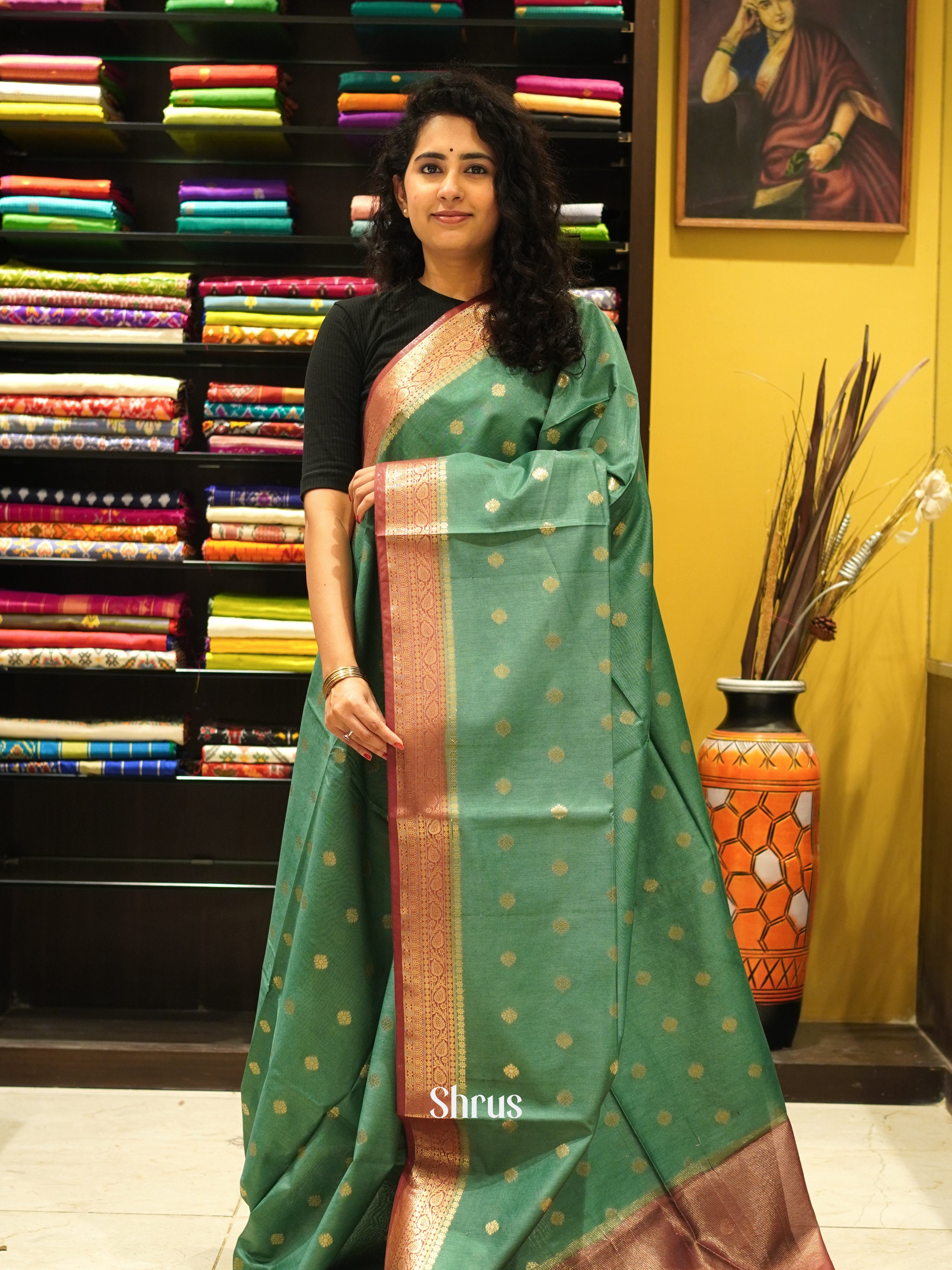 CDS27228 - Semi Silkcotton Saree - Shop on ShrusEternity.com