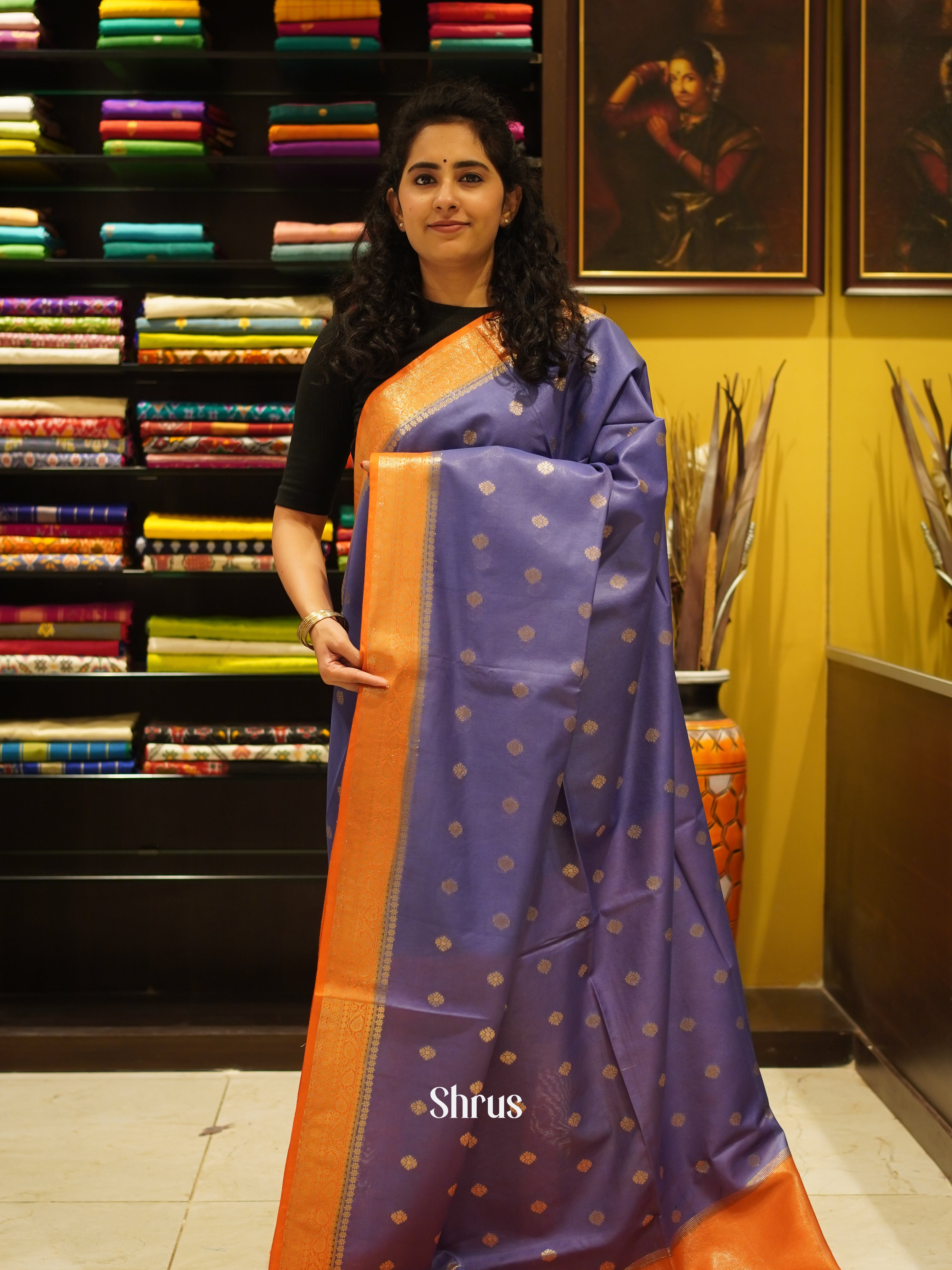 Purple & Orange - Semi Silk Cotton Saree - Shop on ShrusEternity.com