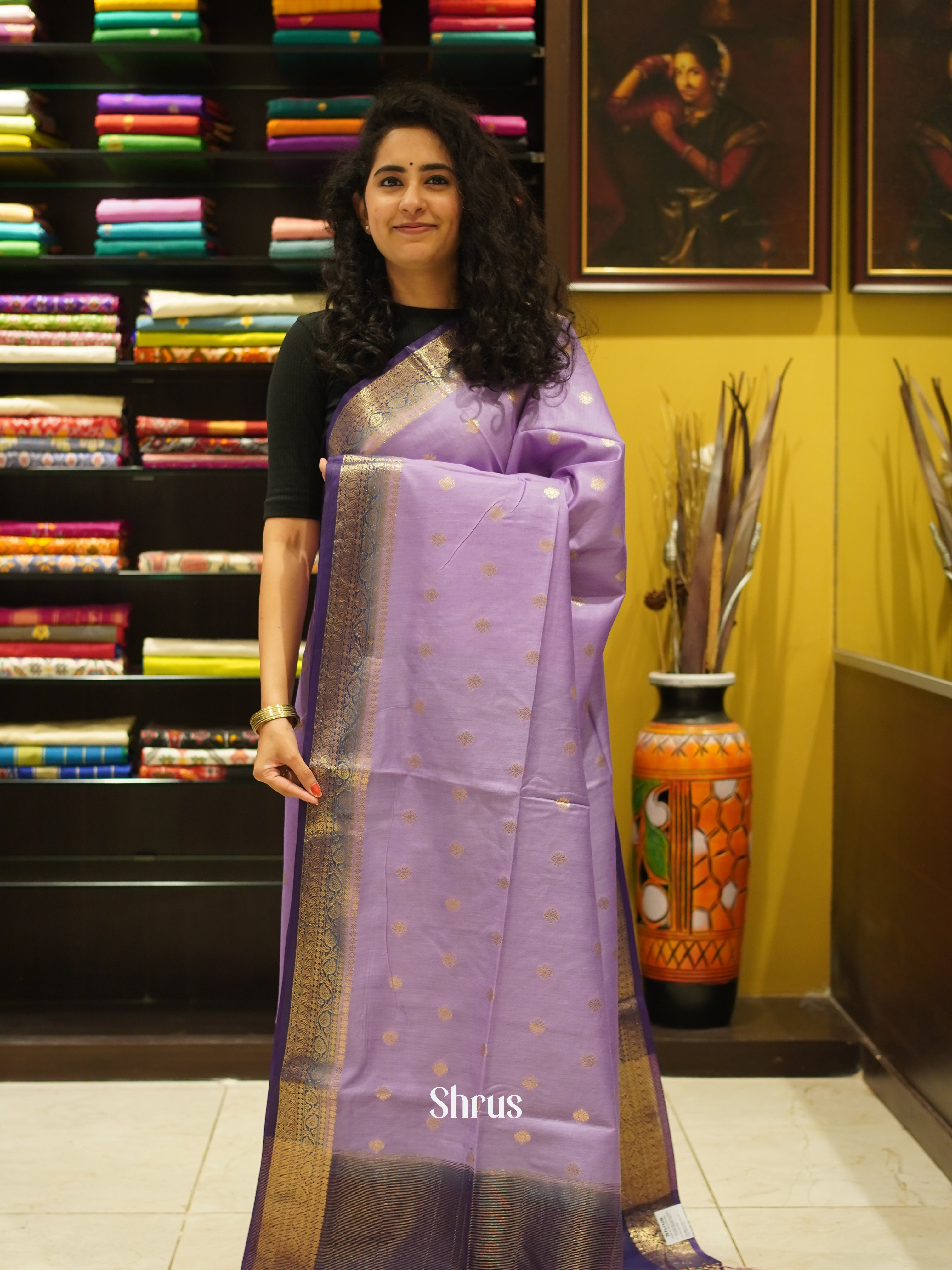 Purple & Violet - Semi Silk Cotton Saree - Shop on ShrusEternity.com