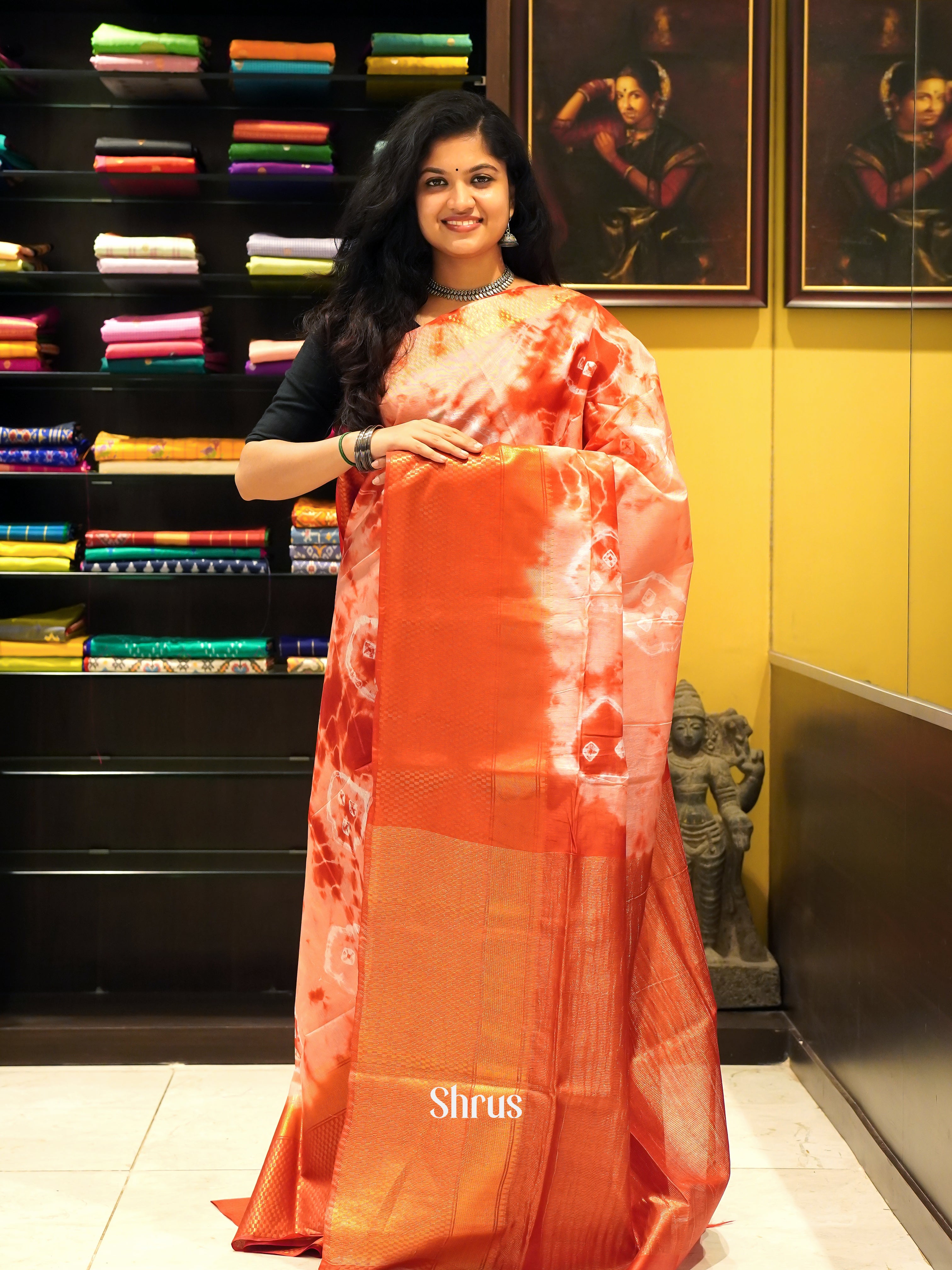 Cream & Red - Shibori Saree