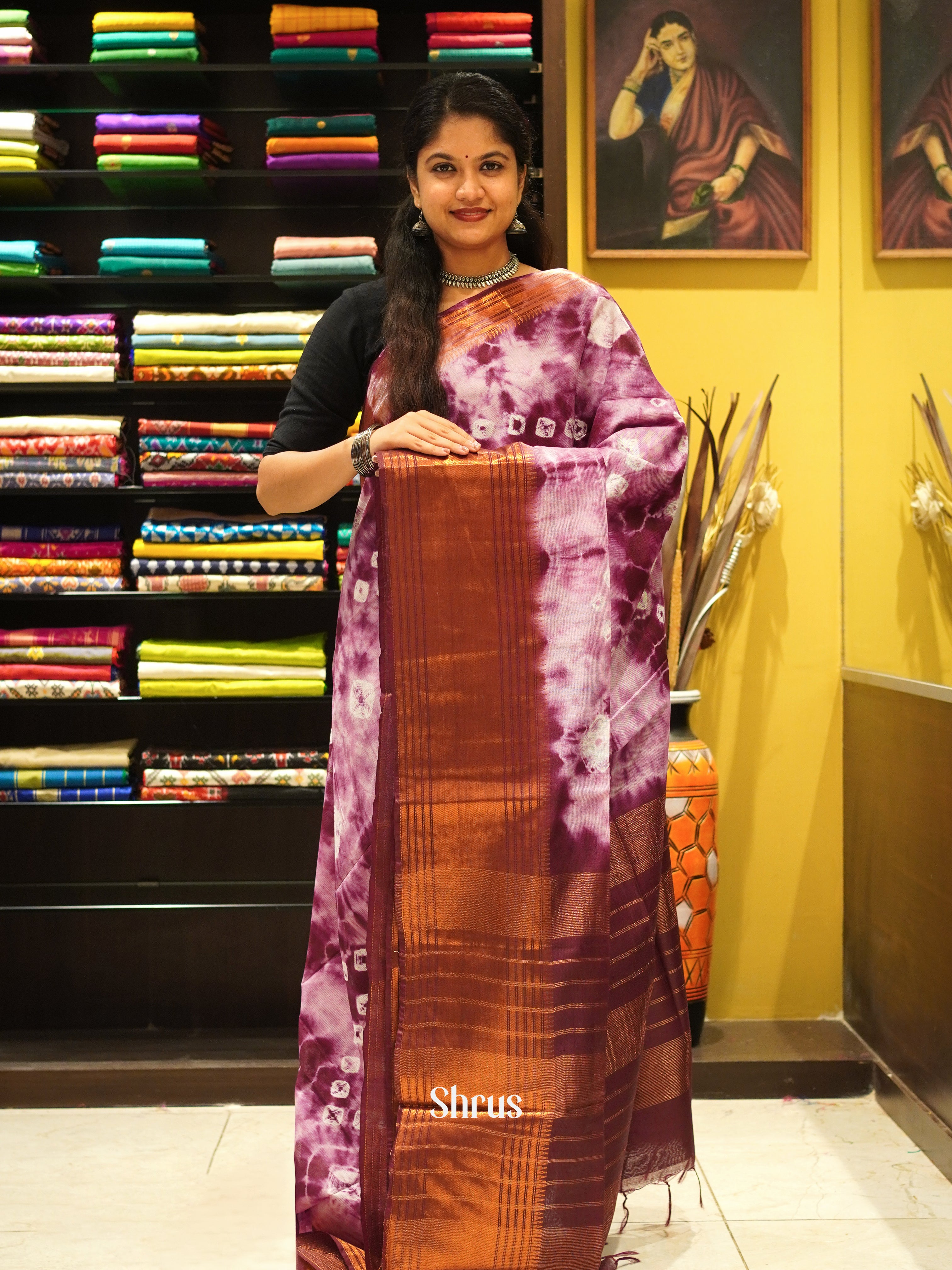 Cream & Maroon - Shibori Saree - Shop on ShrusEternity.com