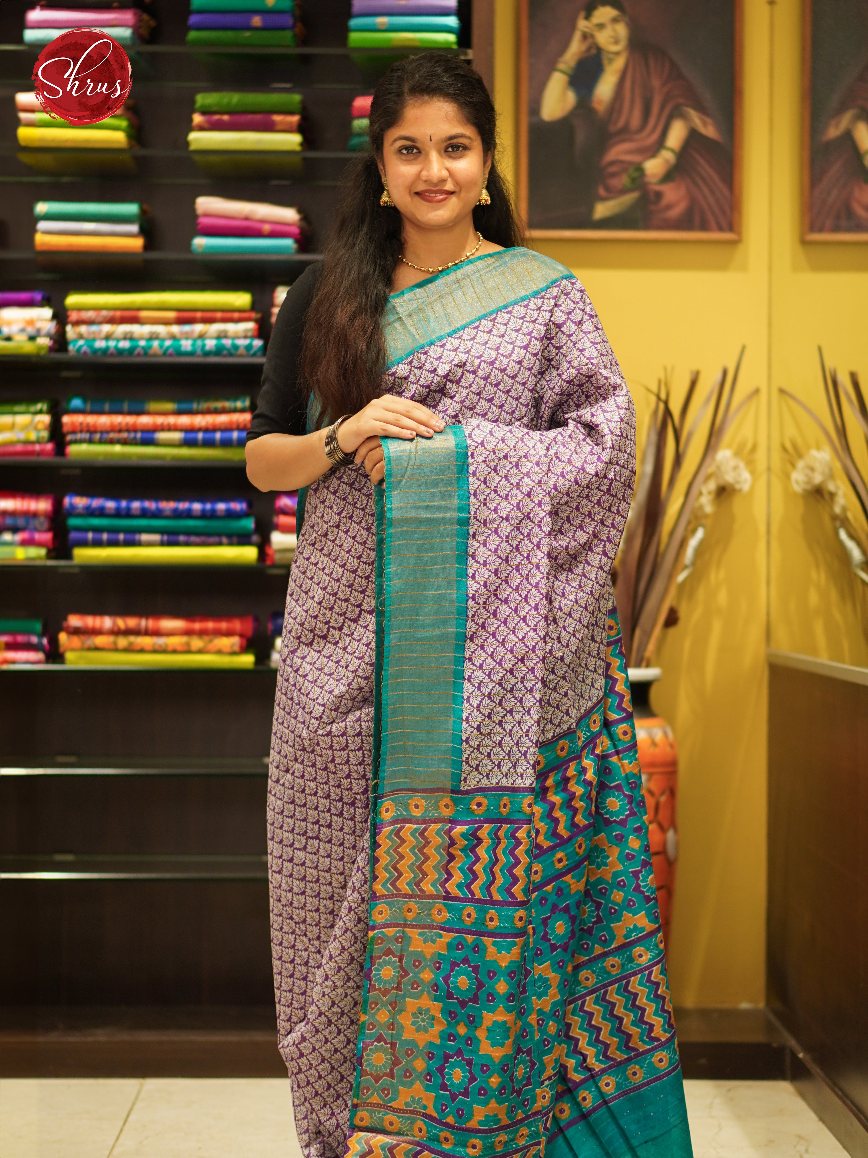 Lavender & Green - Semi Gicha Saree - Shop on ShrusEternity.com