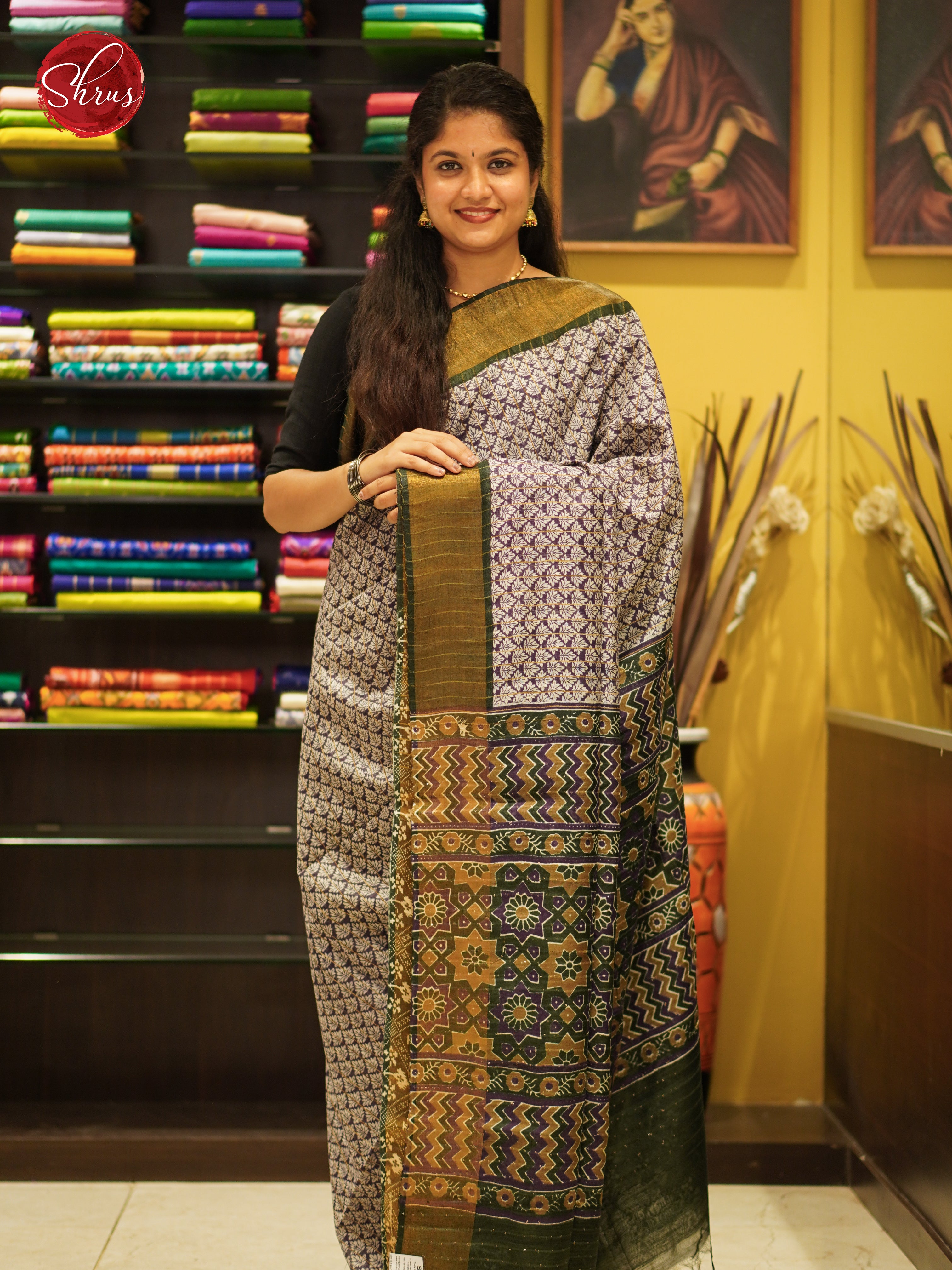 Grey & Green - Semi Gicha Saree - Shop on ShrusEternity.com