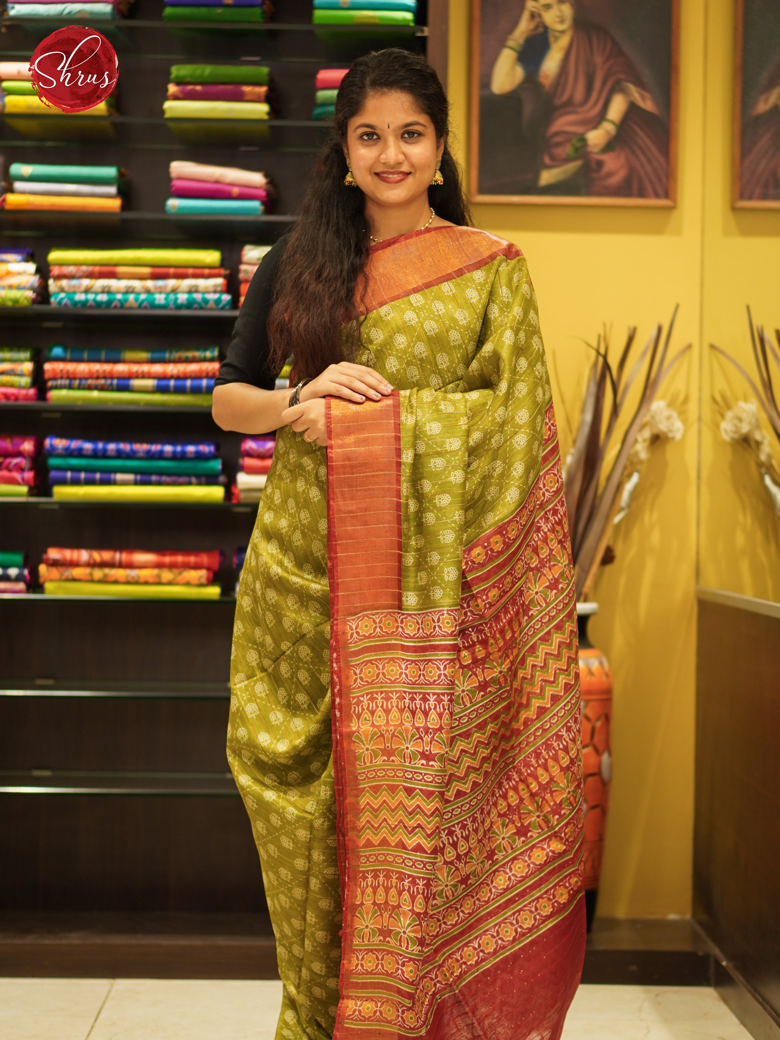 Green & Red - Semi Gicha Saree - Shop on ShrusEternity.com