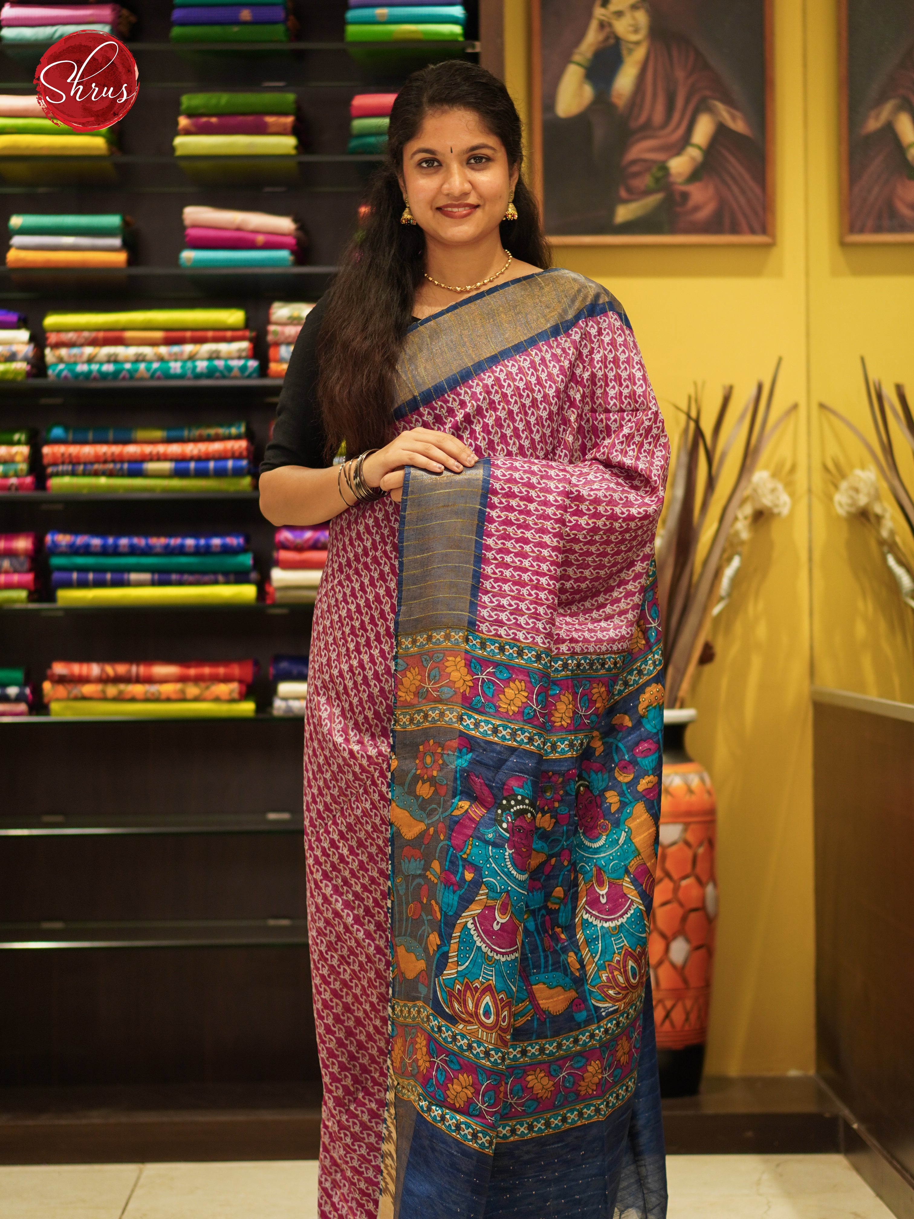 Majenta & Blue - Semi Gicha Saree - Shop on ShrusEternity.com