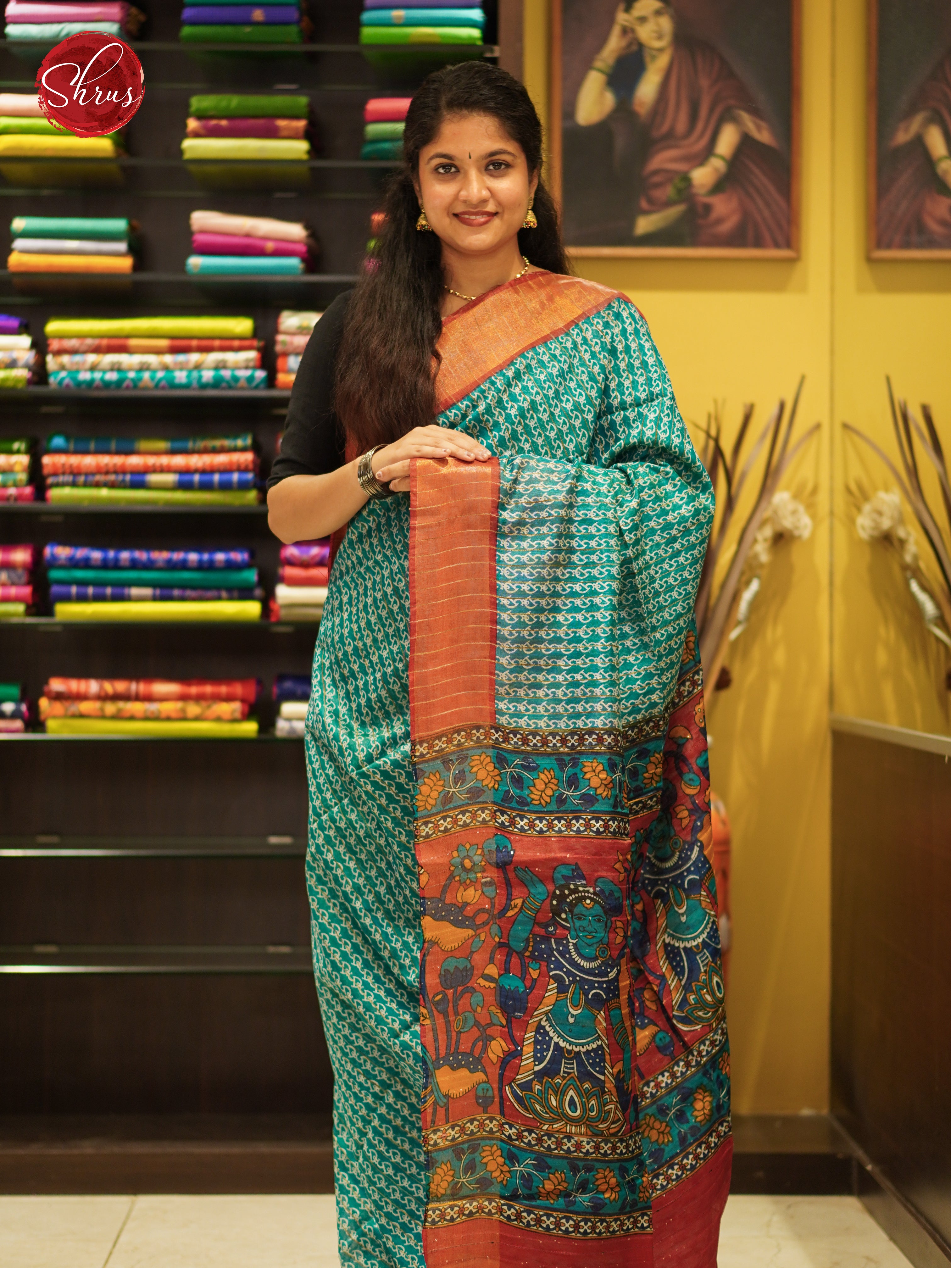 Green & Red - Semi Gicha Saree - Shop on ShrusEternity.com