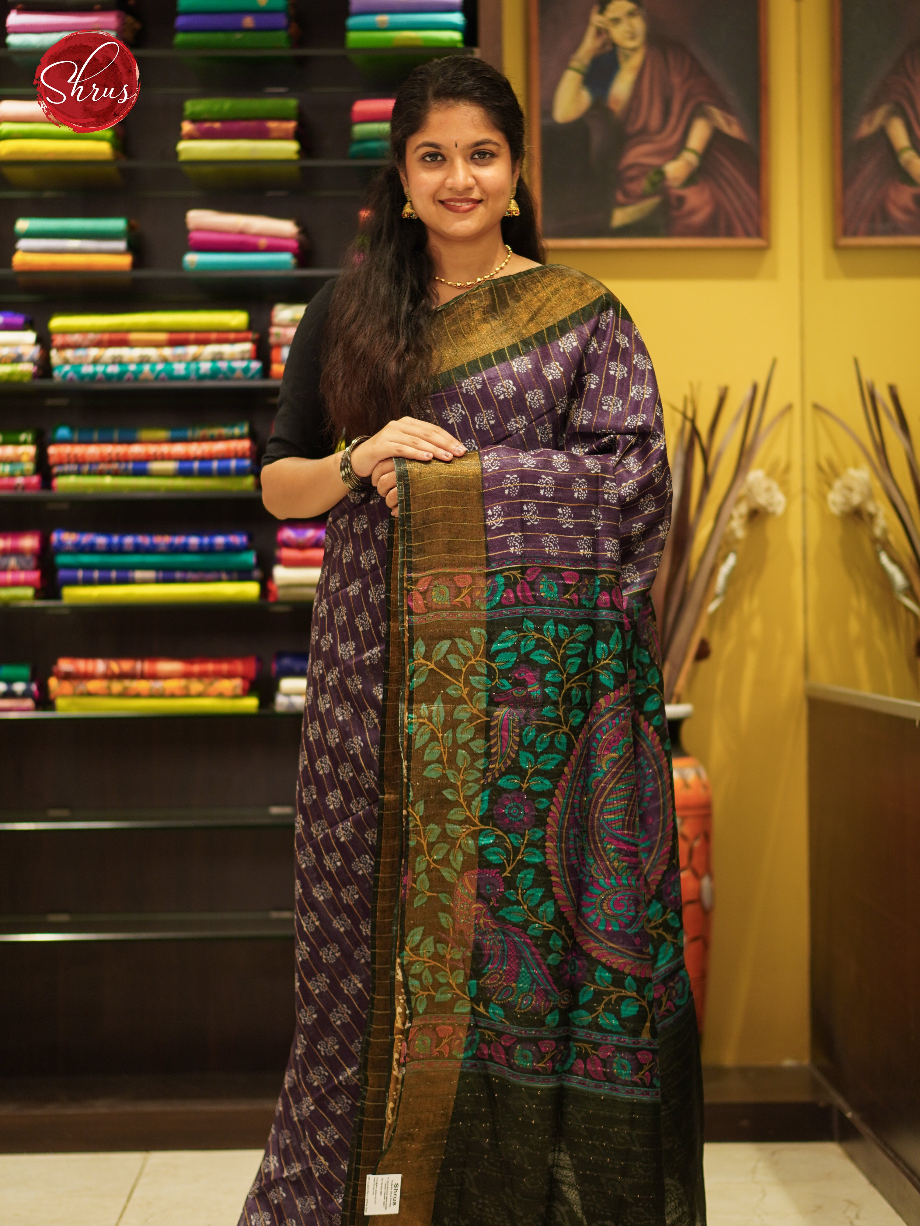 Purple & Green - Semi Gicha Saree - Shop on ShrusEternity.com