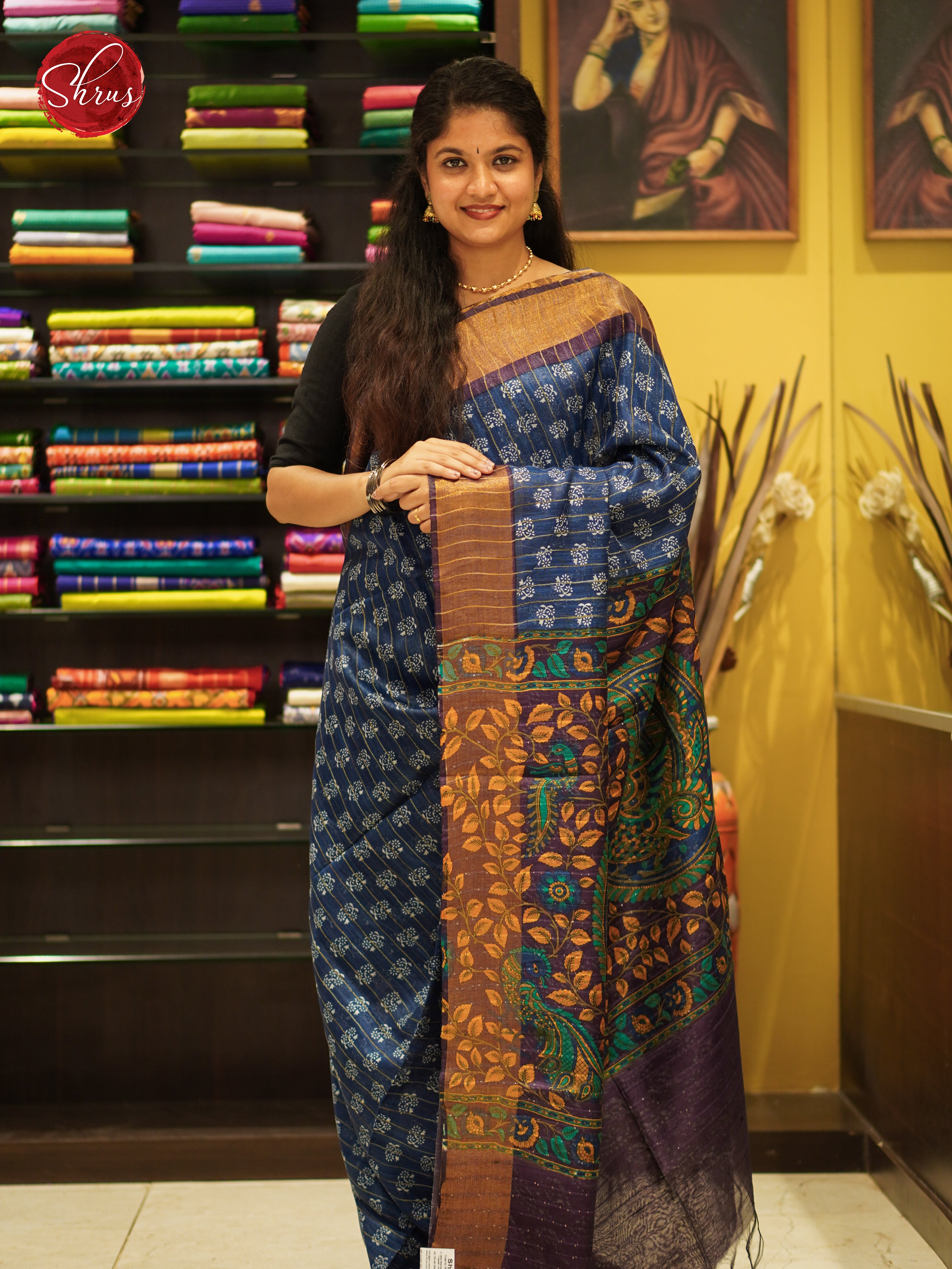 Blue & Violet- Semi Gicha Saree - Shop on ShrusEternity.com