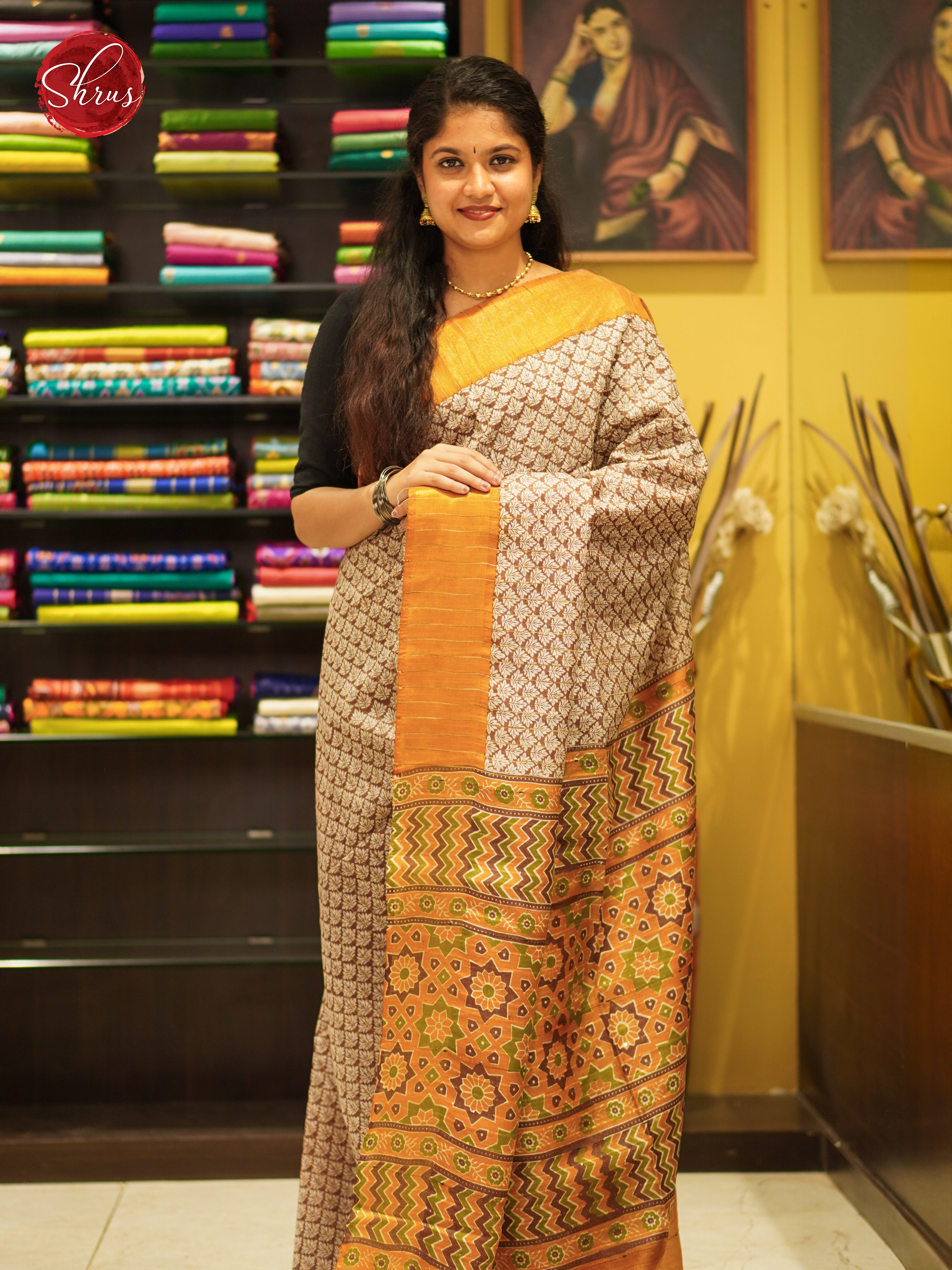 Cream & Yellow - Semi Gicha Saree - Shop on ShrusEternity.com