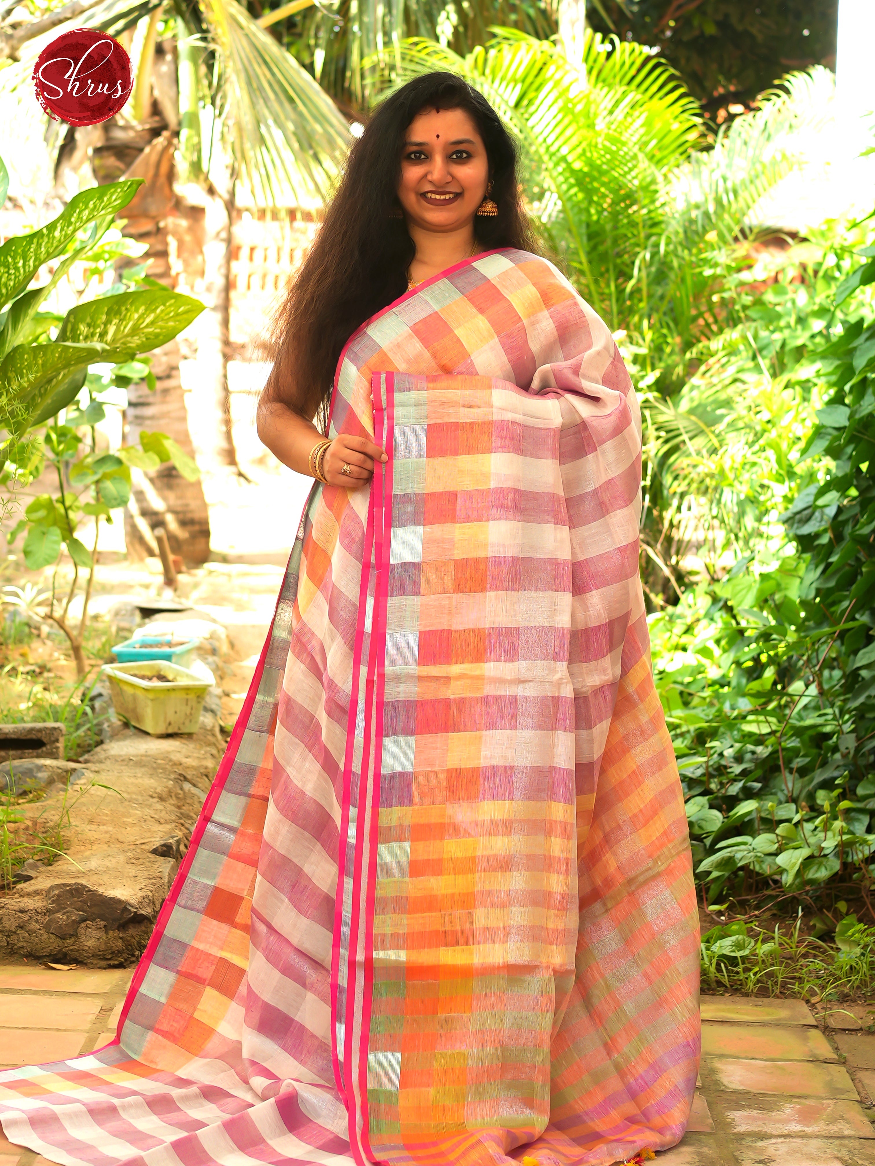 Cream & Pink - Linen Saree - Shop on ShrusEternity.com