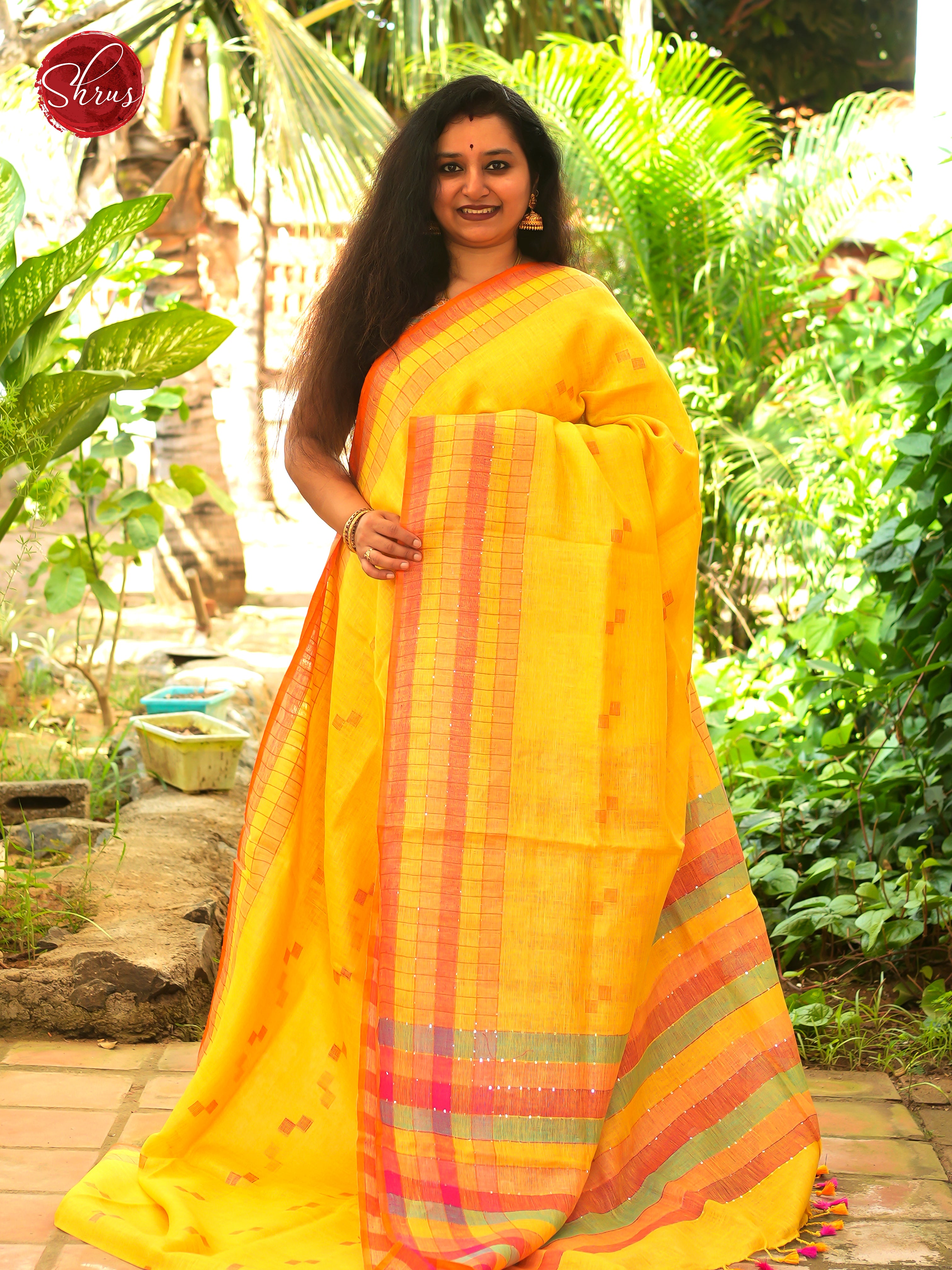Yellow & Brick - Linen Saree Saree