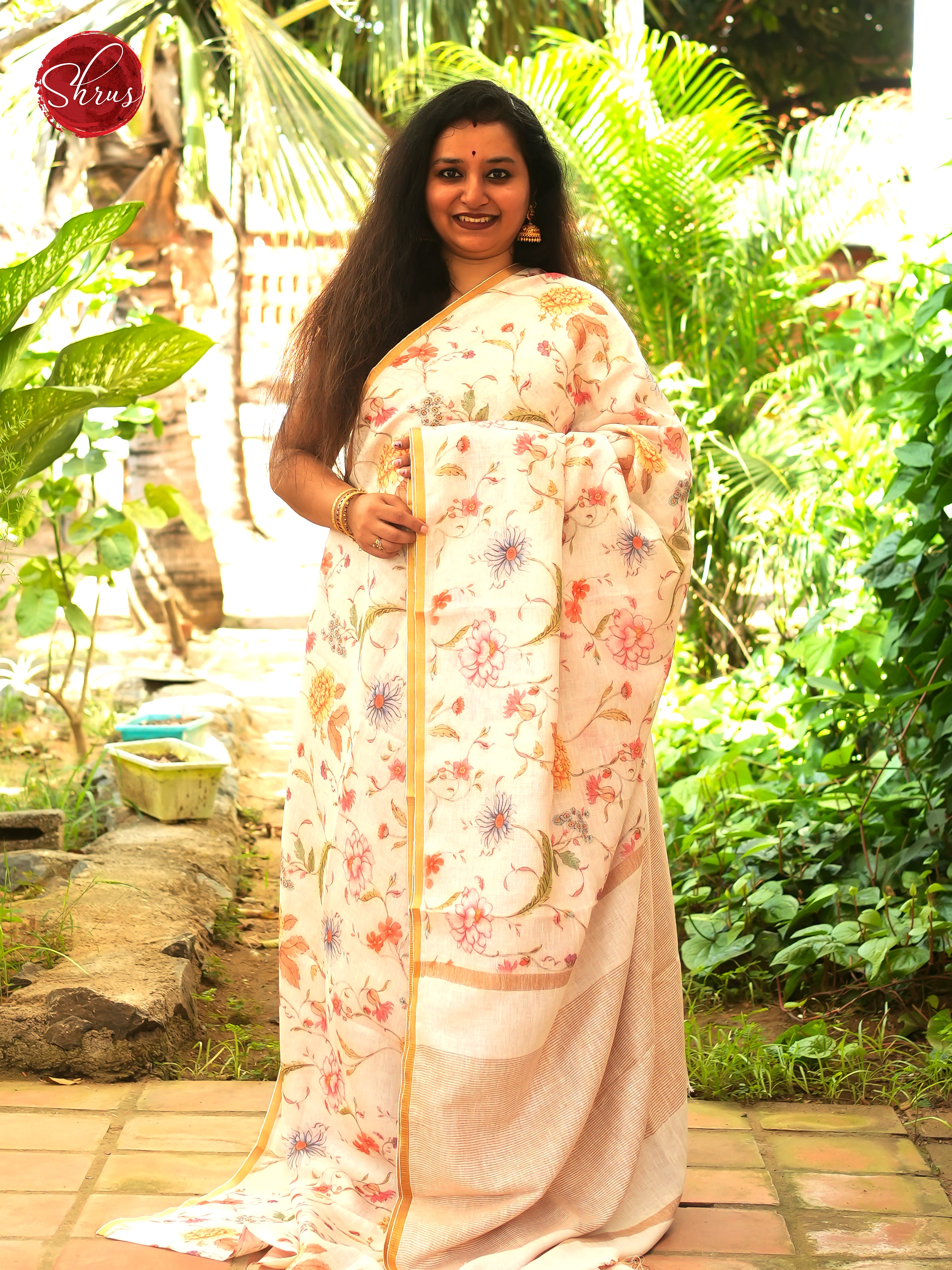 Cream - Linen Saree Saree - Shop on ShrusEternity.com