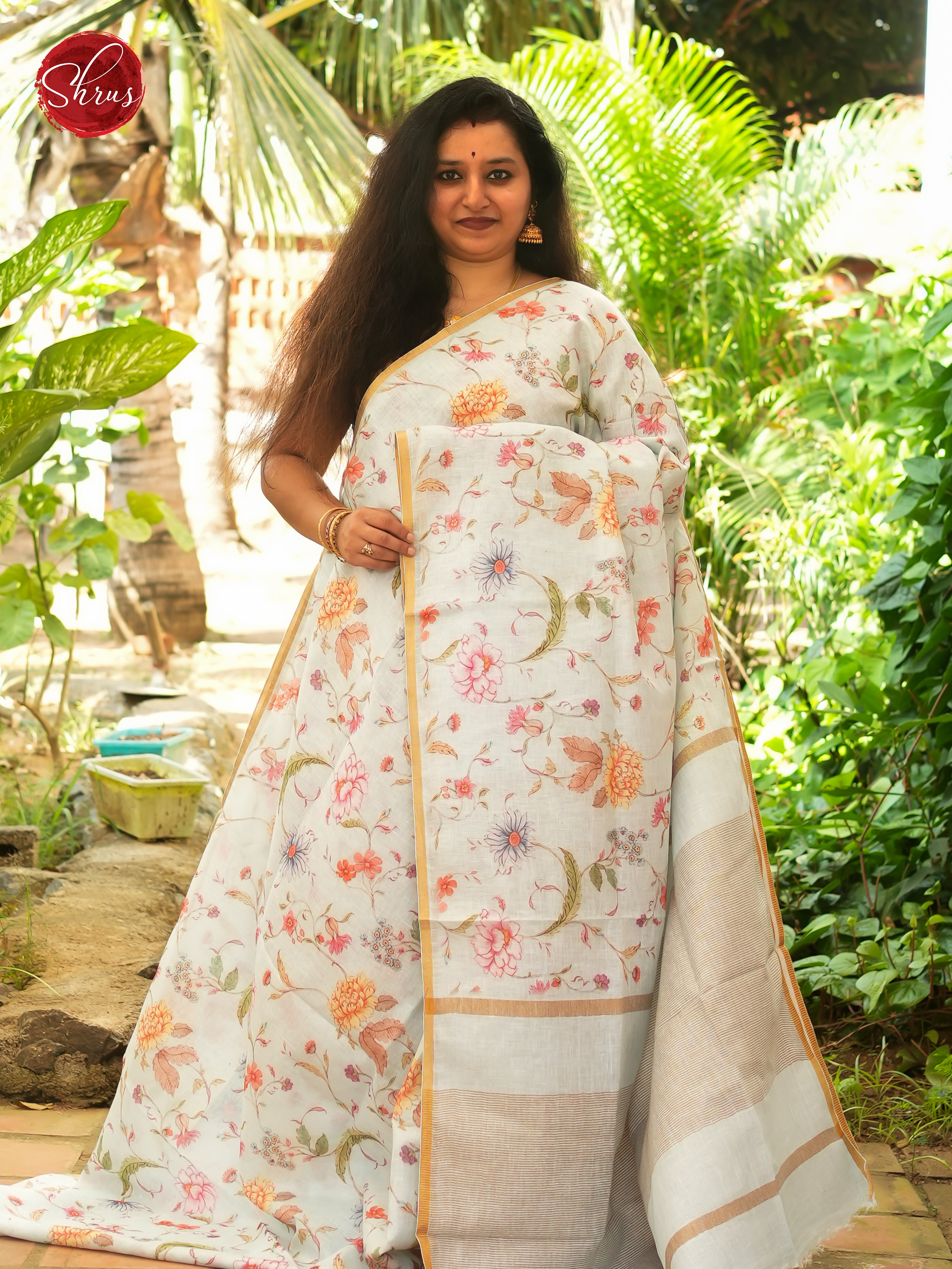 Cream - Linen Saree - Shop on ShrusEternity.com