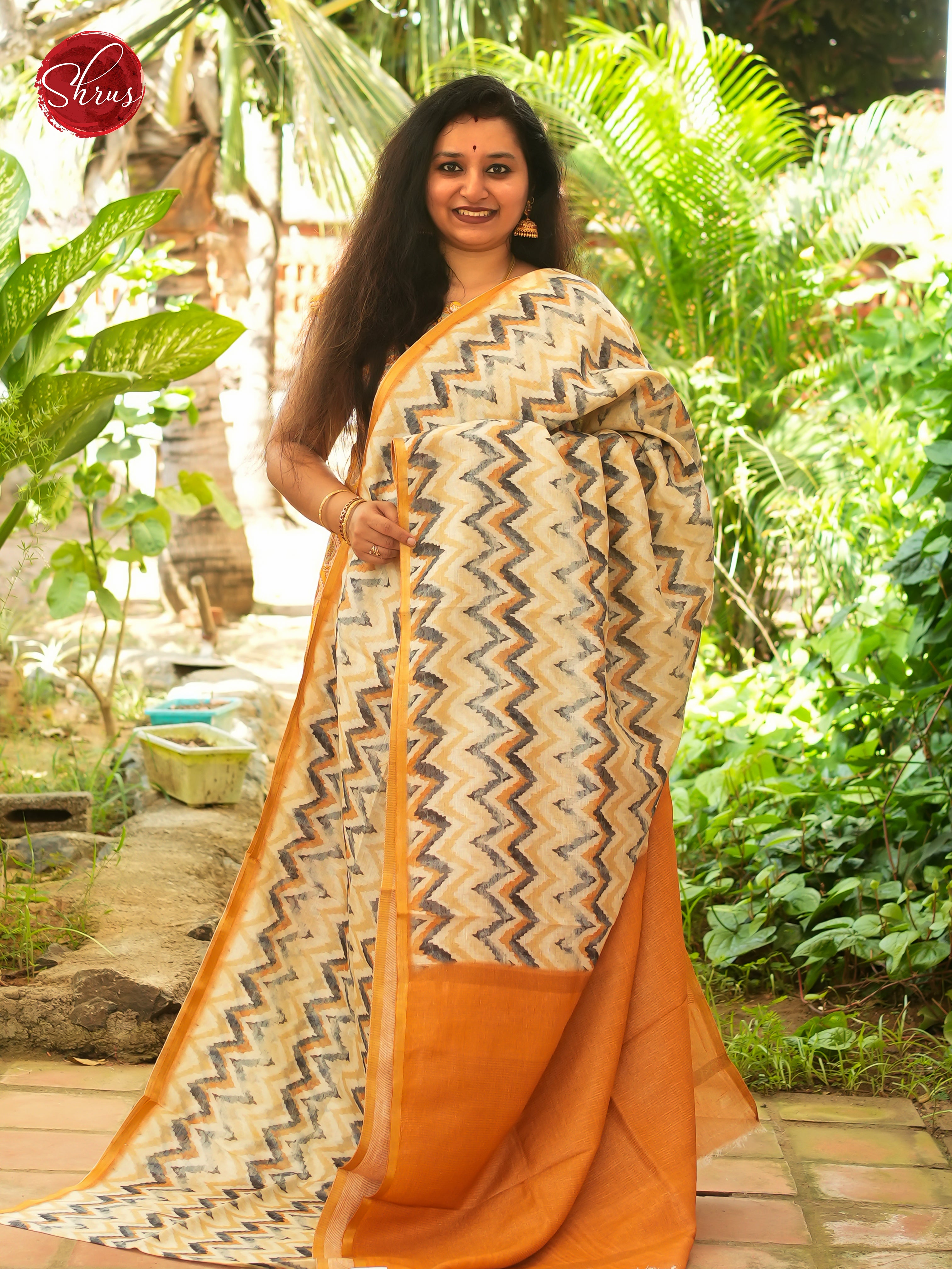 Cream & Yellow - Linen Saree - Shop on ShrusEternity.com