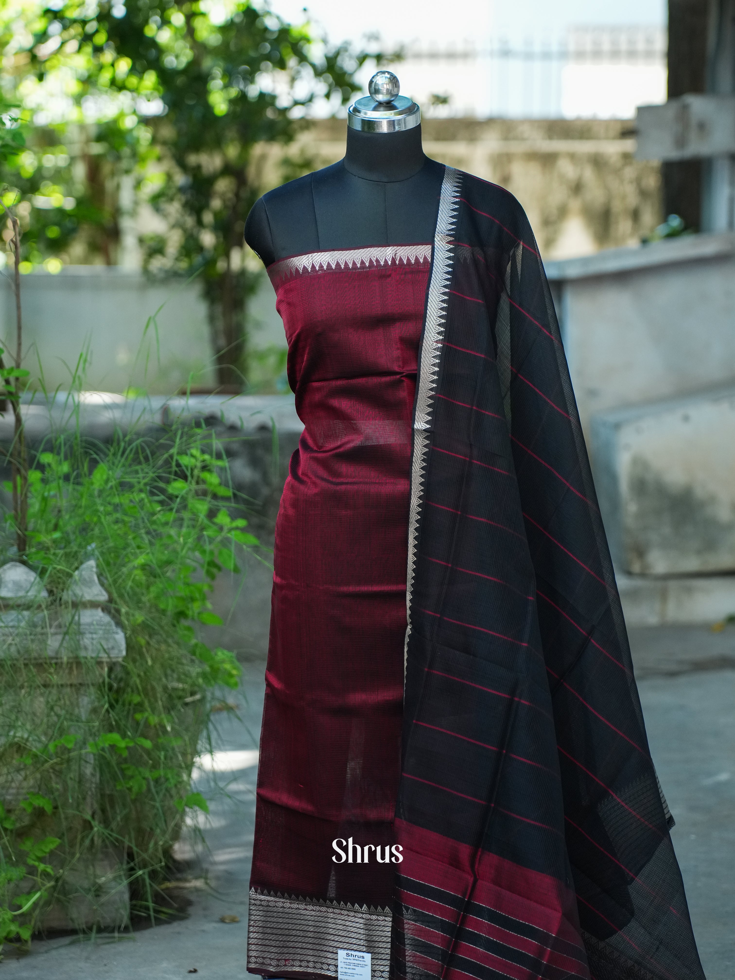 Maroon & Black - Mangalagiri Salwar - Shop on ShrusEternity.com