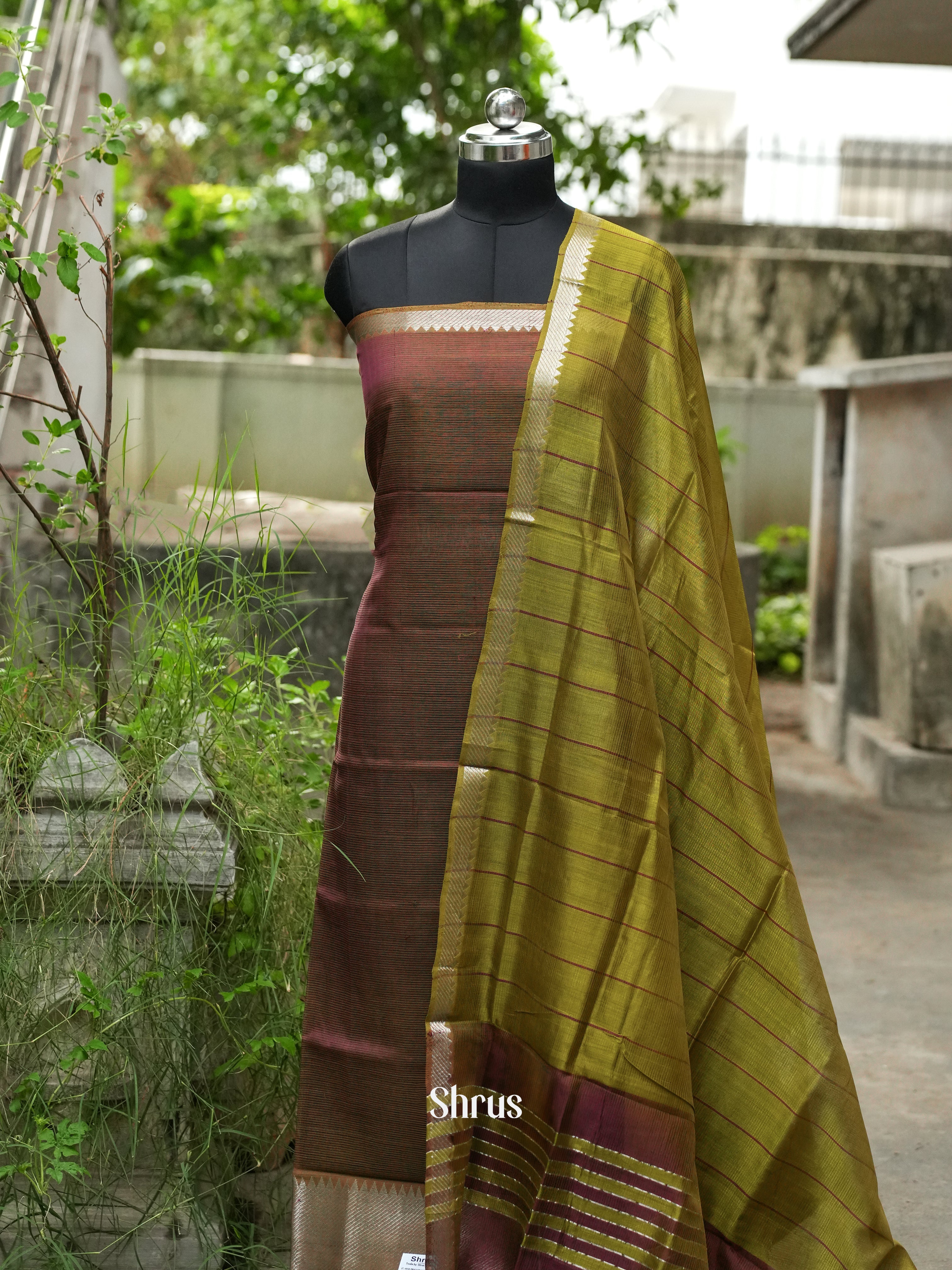 Brown & Green - Mangalagiri Salwar - Shop on ShrusEternity.com