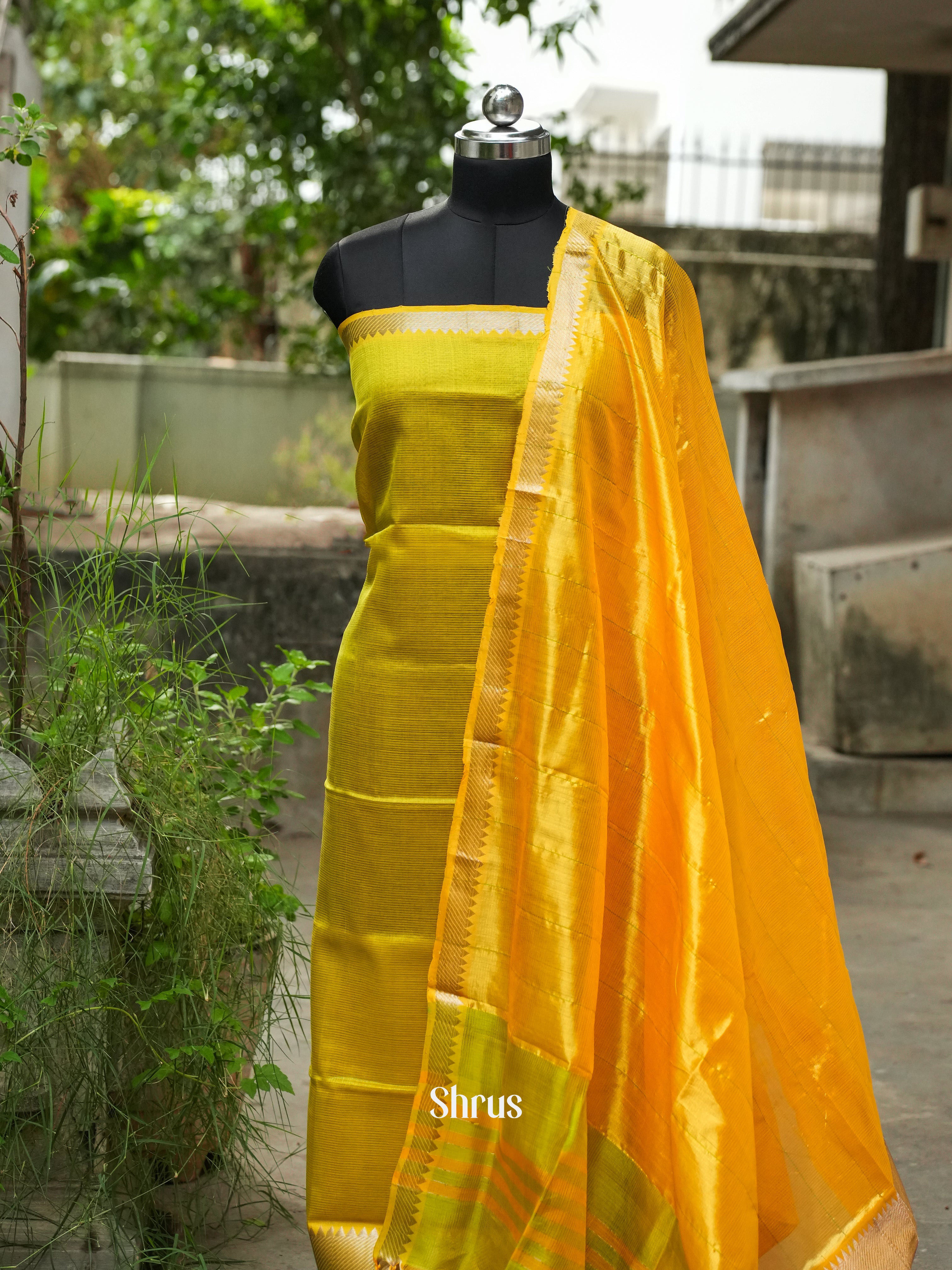 Green & Yellow - Mangalagiri Salwar - Shop on ShrusEternity.com