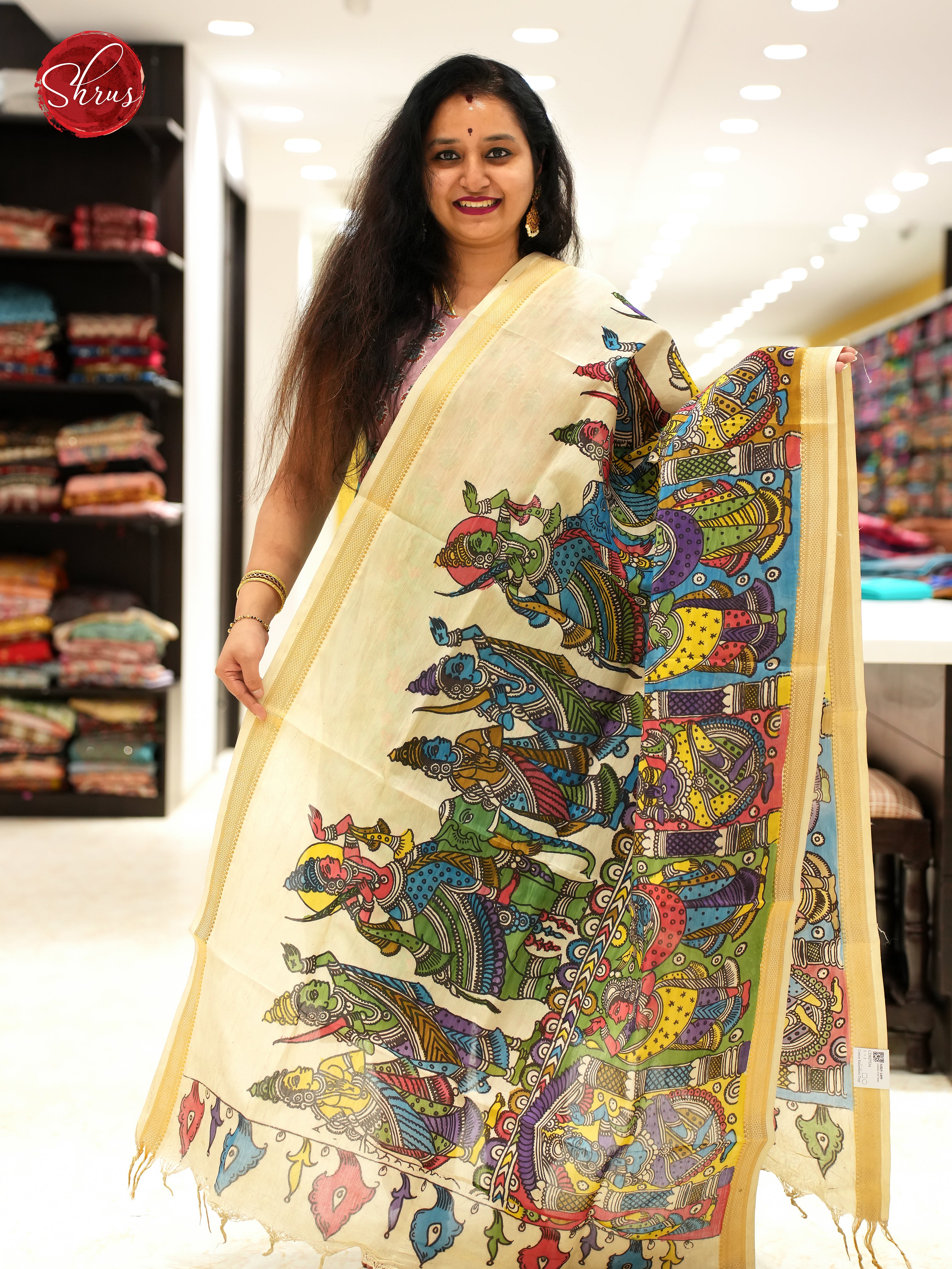 Cream - Pen kalamkari Dupatta - Shop on ShrusEternity.com