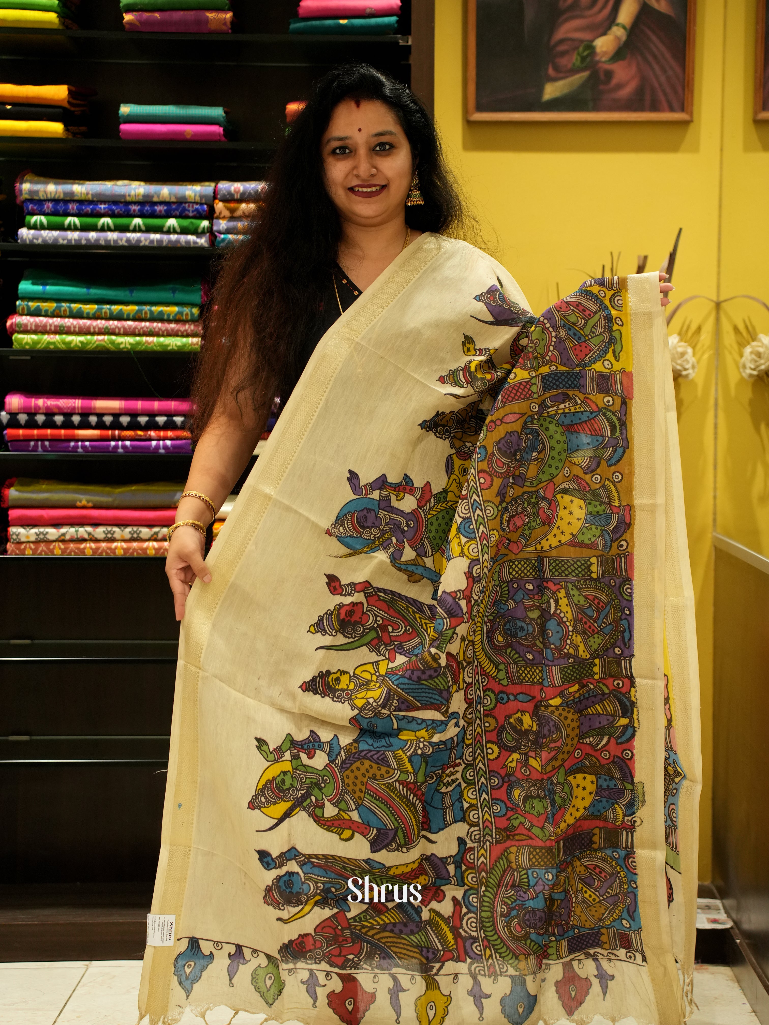 Cream - Pen kalamkari Dupatta - Shop on ShrusEternity.com