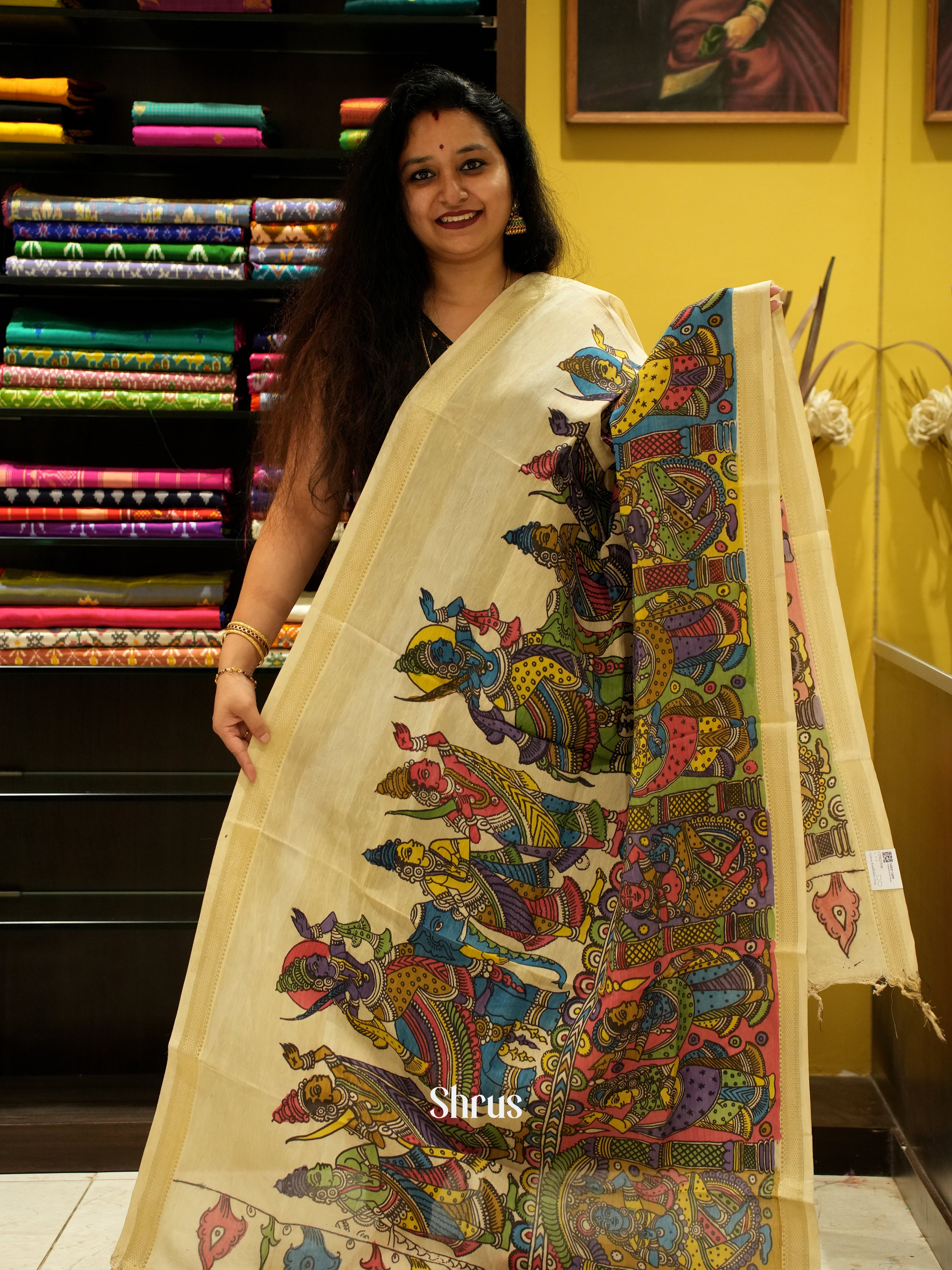 Cream - Pen kalamkari Dupatta - Shop on ShrusEternity.com