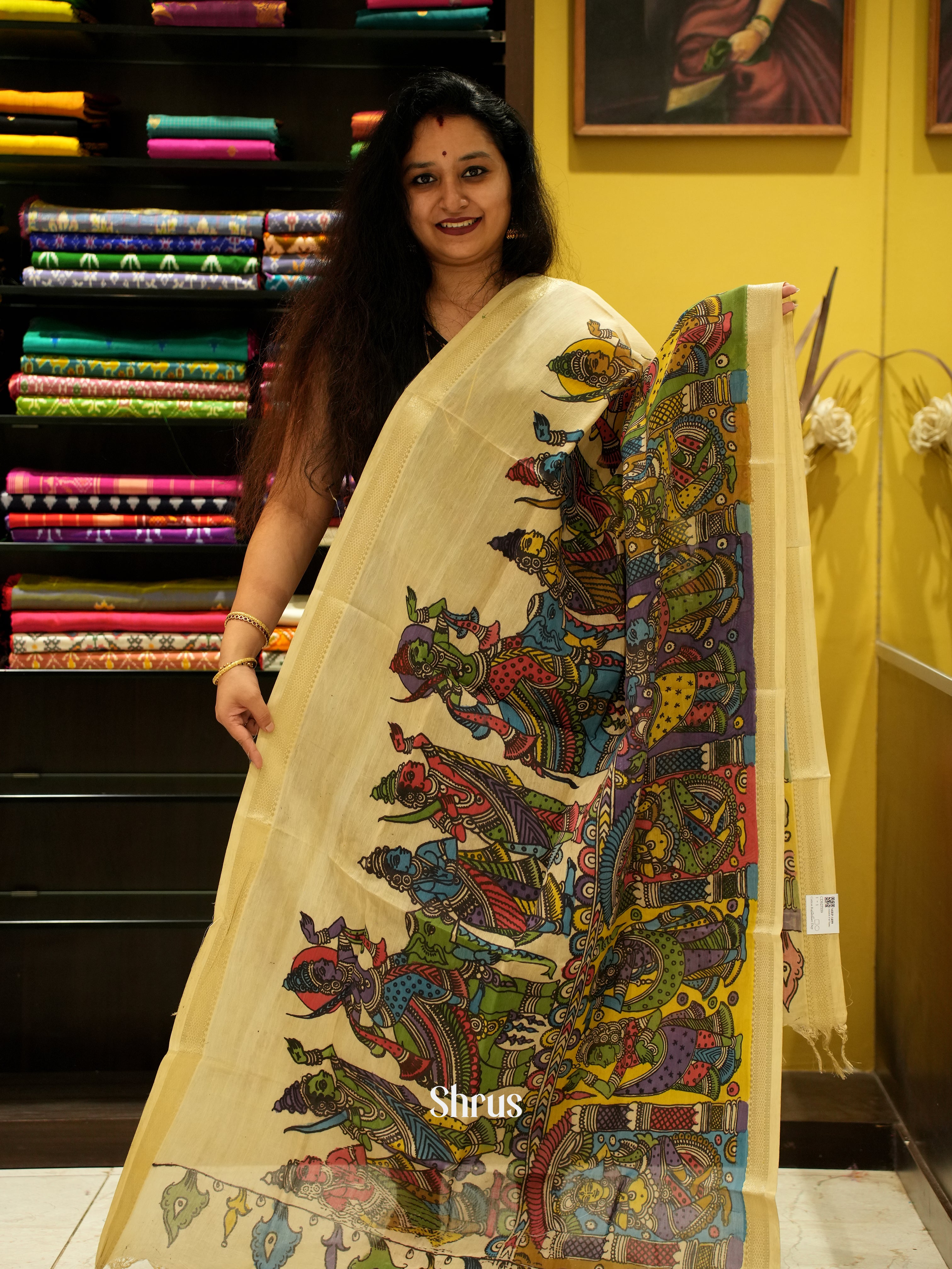 Cream - Pen kalamkari Dupatta - Shop on ShrusEternity.com