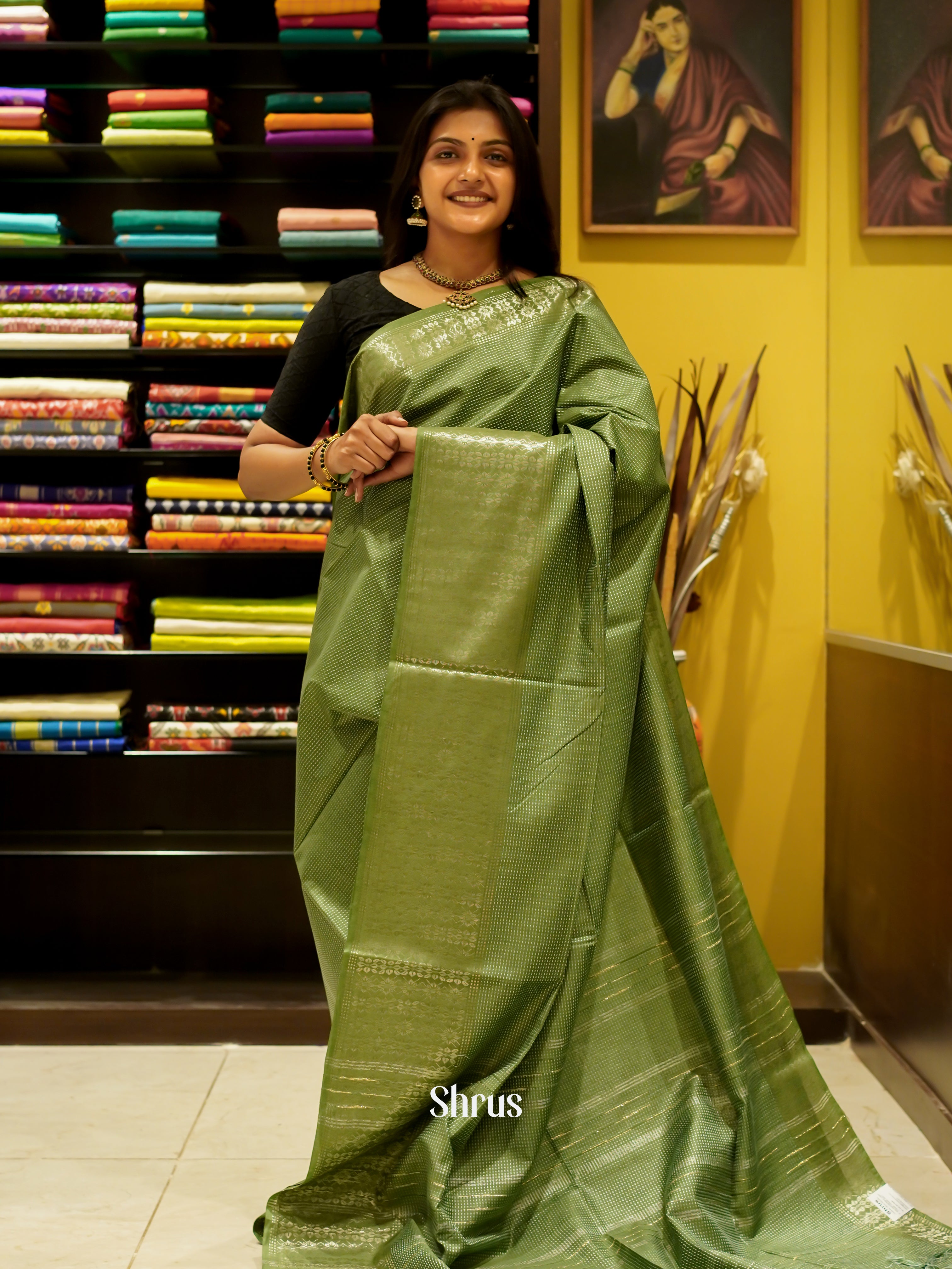 Green(Single Tone) - Semi Tussar Saree - Shop on ShrusEternity.com