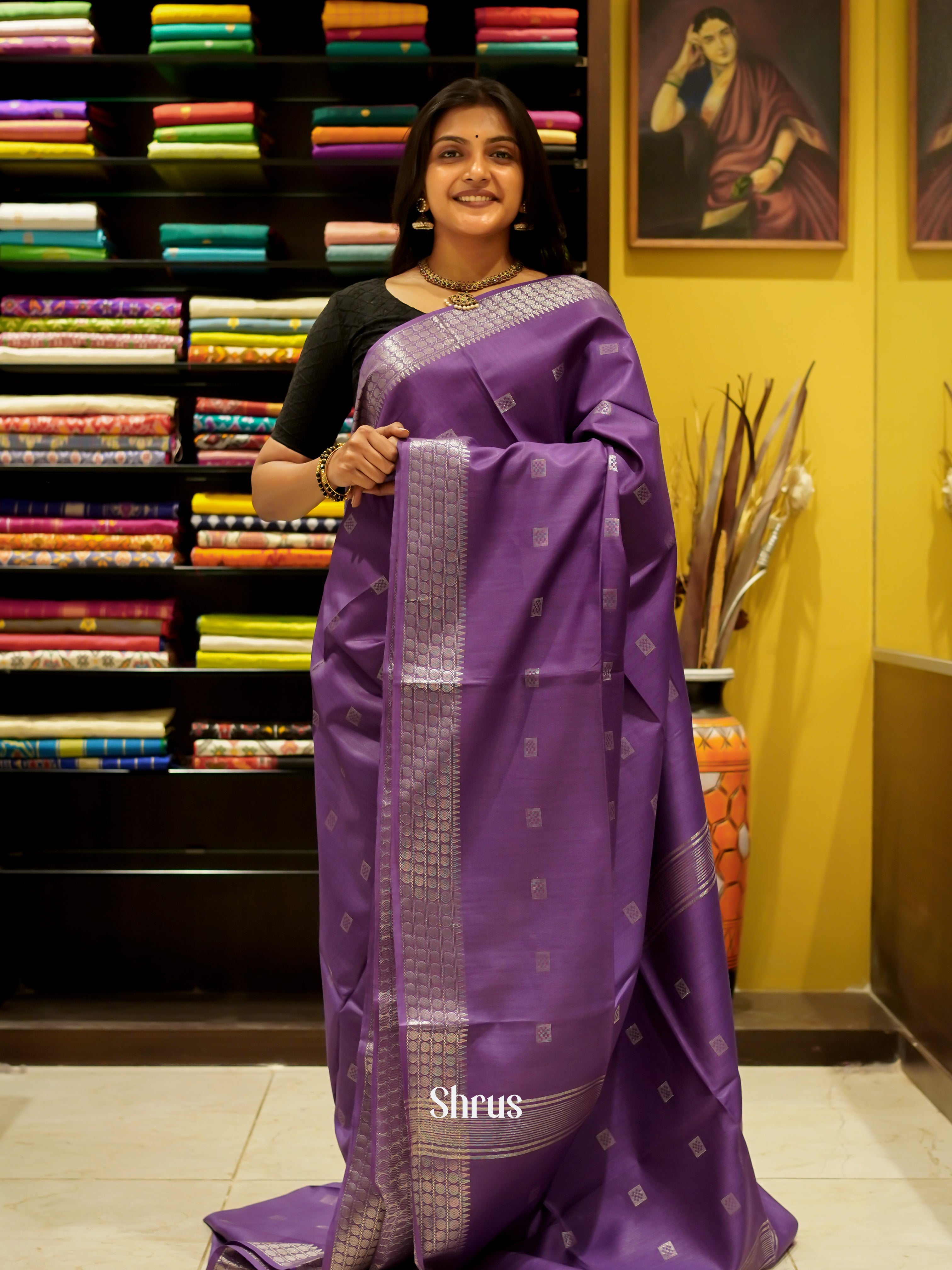 Purple(Single Tone) - Semi Tussar Saree - Shop on ShrusEternity.com