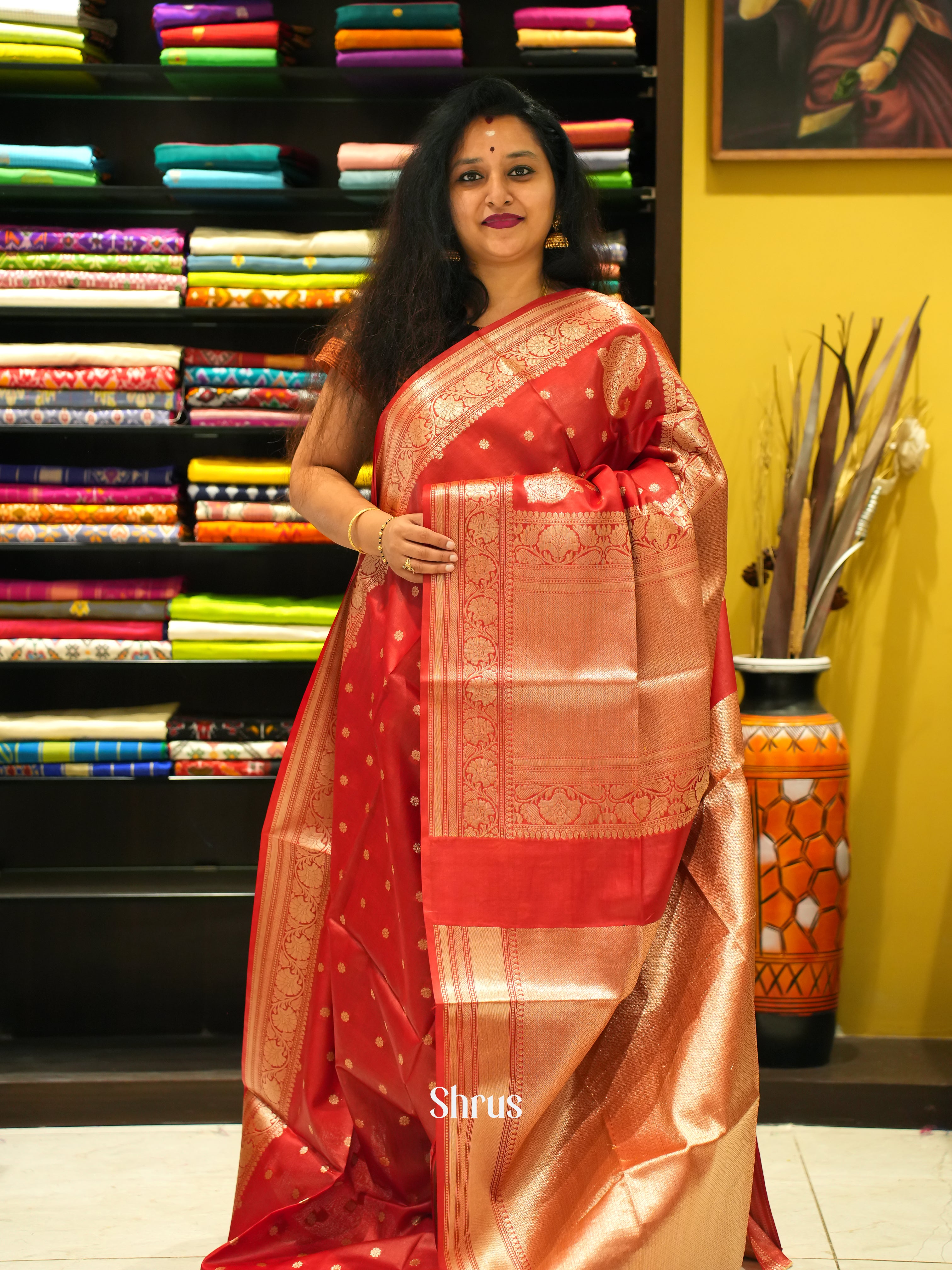 Red(Single Tone) - Tussar Saree - Shop on ShrusEternity.com