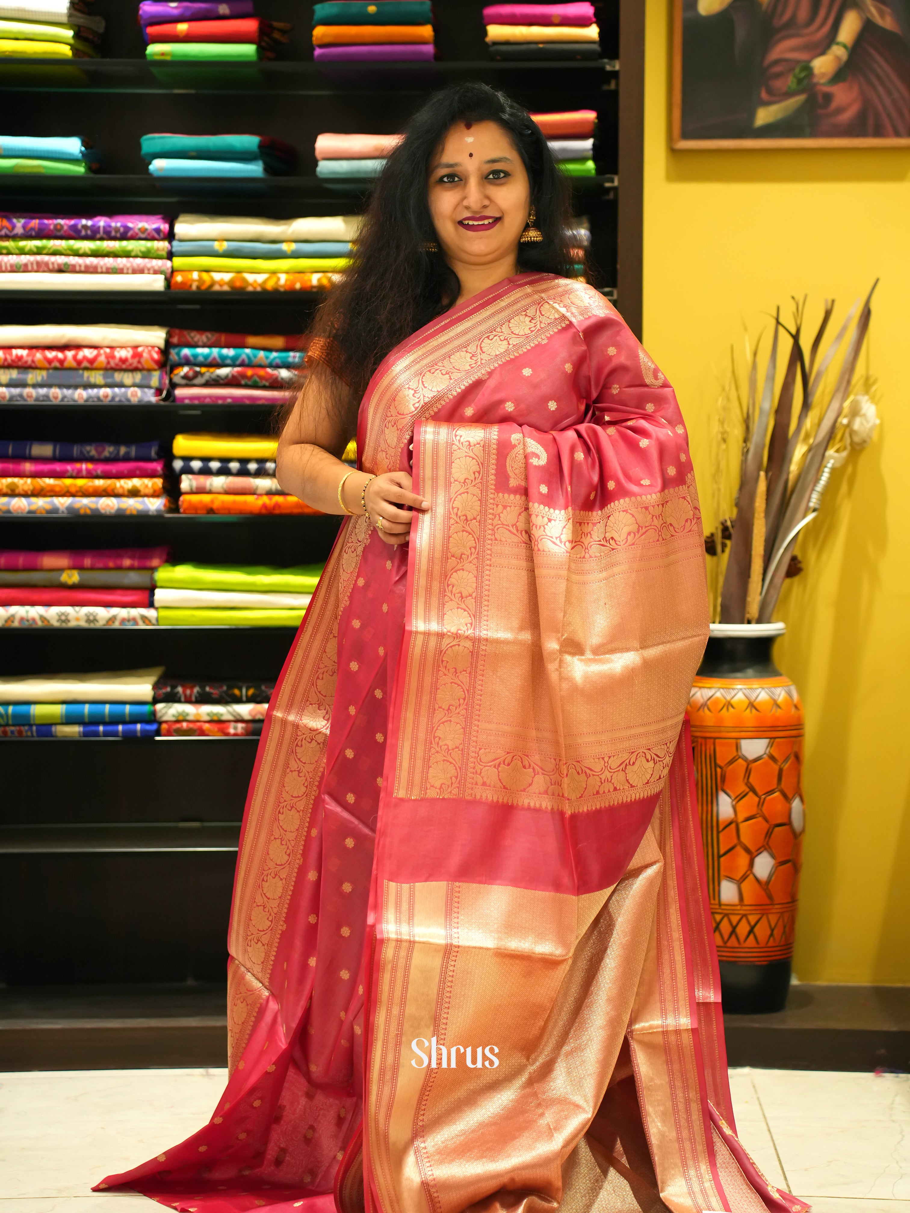 Pink(Single Tone)- Tussar Saree - Shop on ShrusEternity.com