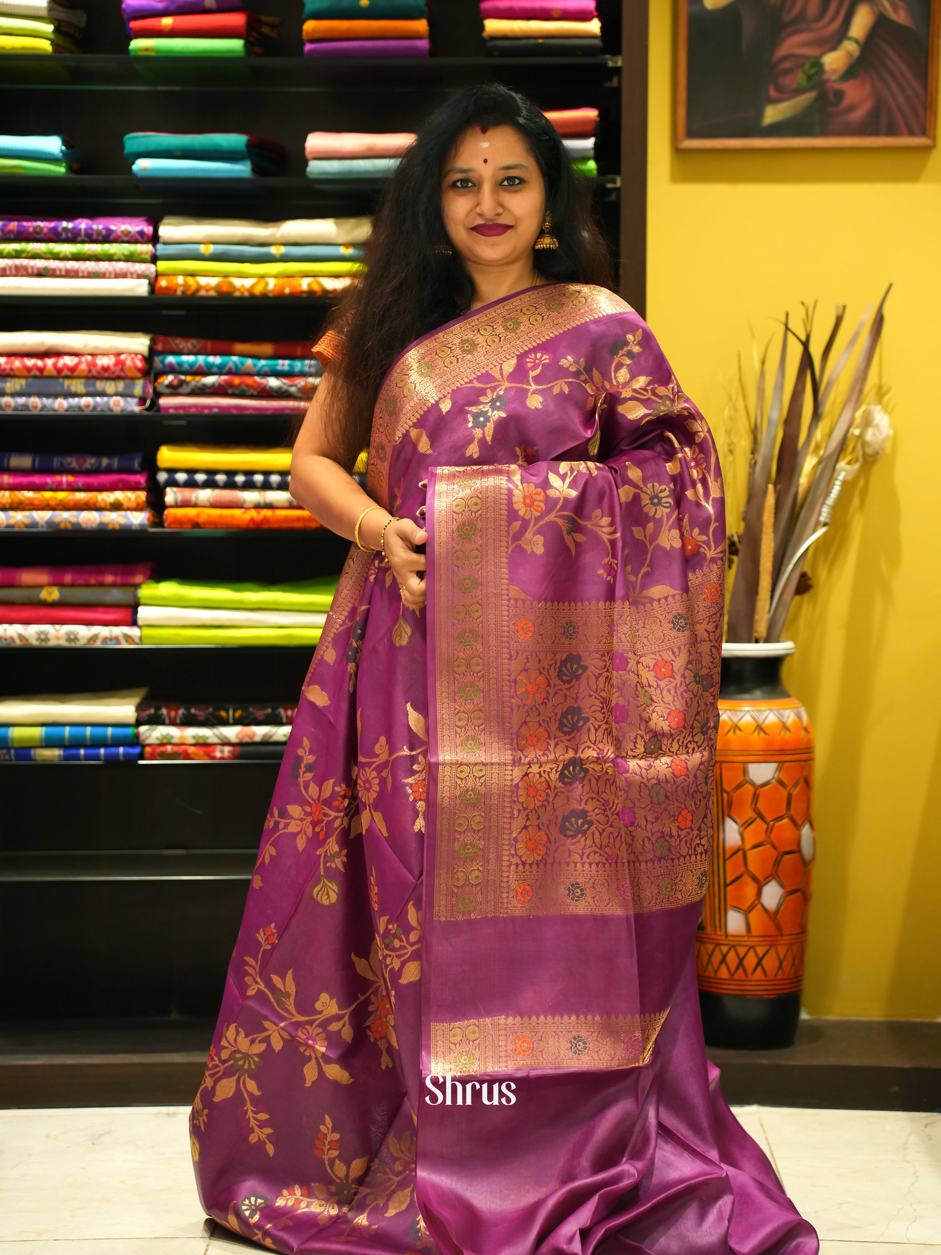 Majenta Pink(Single Tone) - Tussar Saree - Shop on ShrusEternity.com