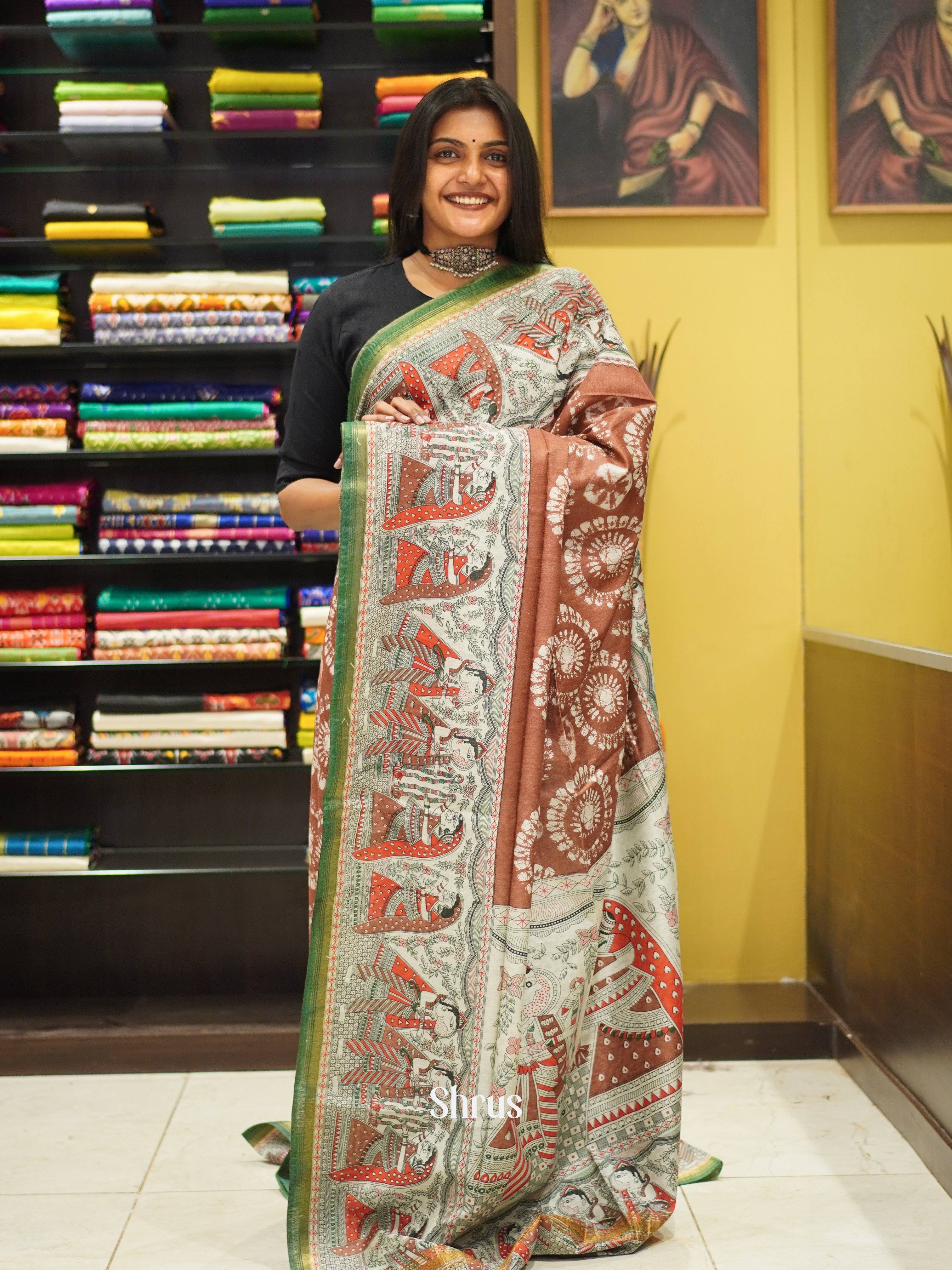 Brown & Green - Bhatik Saree - Shop on ShrusEternity.com